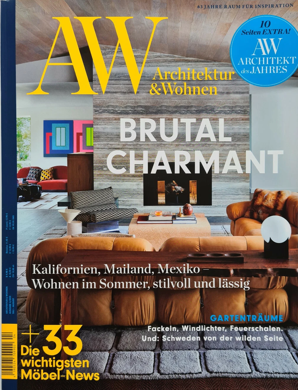 AW Architektur & Wohnen, July–August 2020 cover featuring “Brutal Charmant,” with summer interiors from California, Milan, and Mexico.