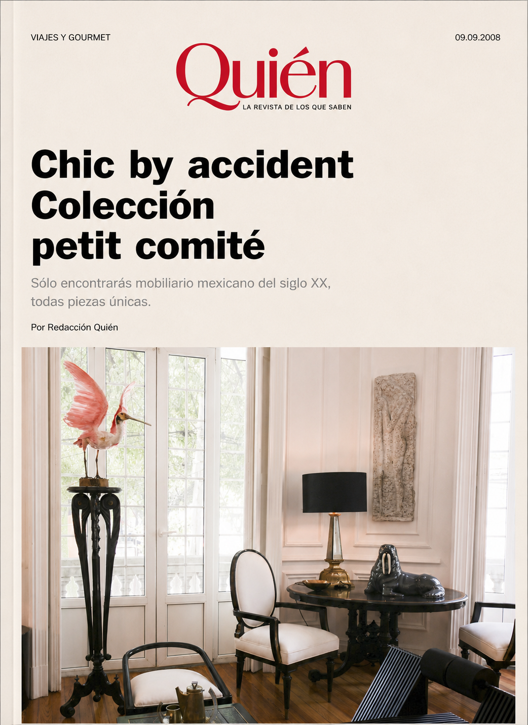 Quién  cover featuring Chic by Accident, an interview with Emmanuel Picault, and a Mexico City interior with 20th-century Mexican furniture.
