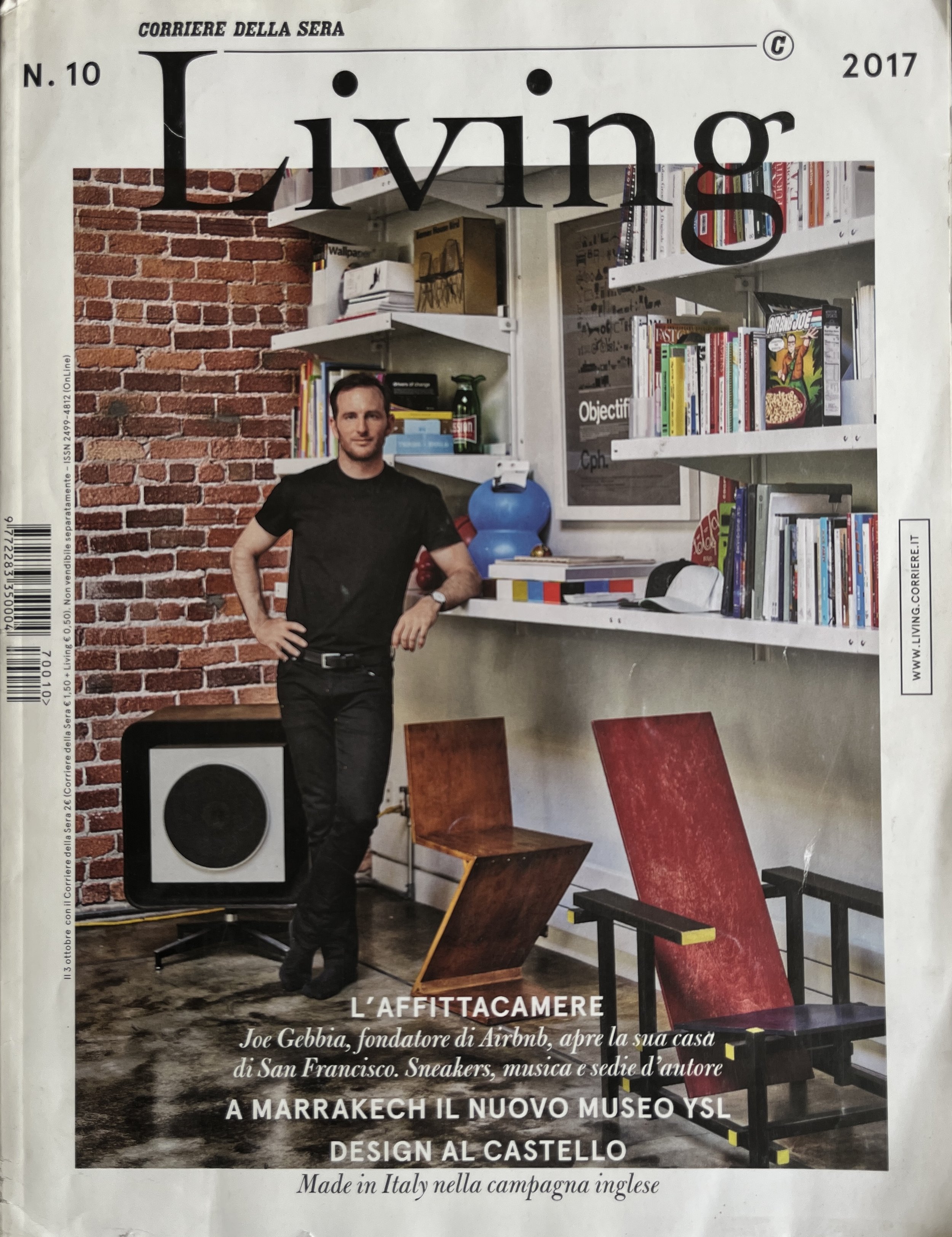 Living Corriere della Sera, 2017 feature on Emmanuel Picault’s Art Deco apartment and brutalist Chic by Accident studio in Mexico City, exploring his collection, interiors, and distinctive approach to design.