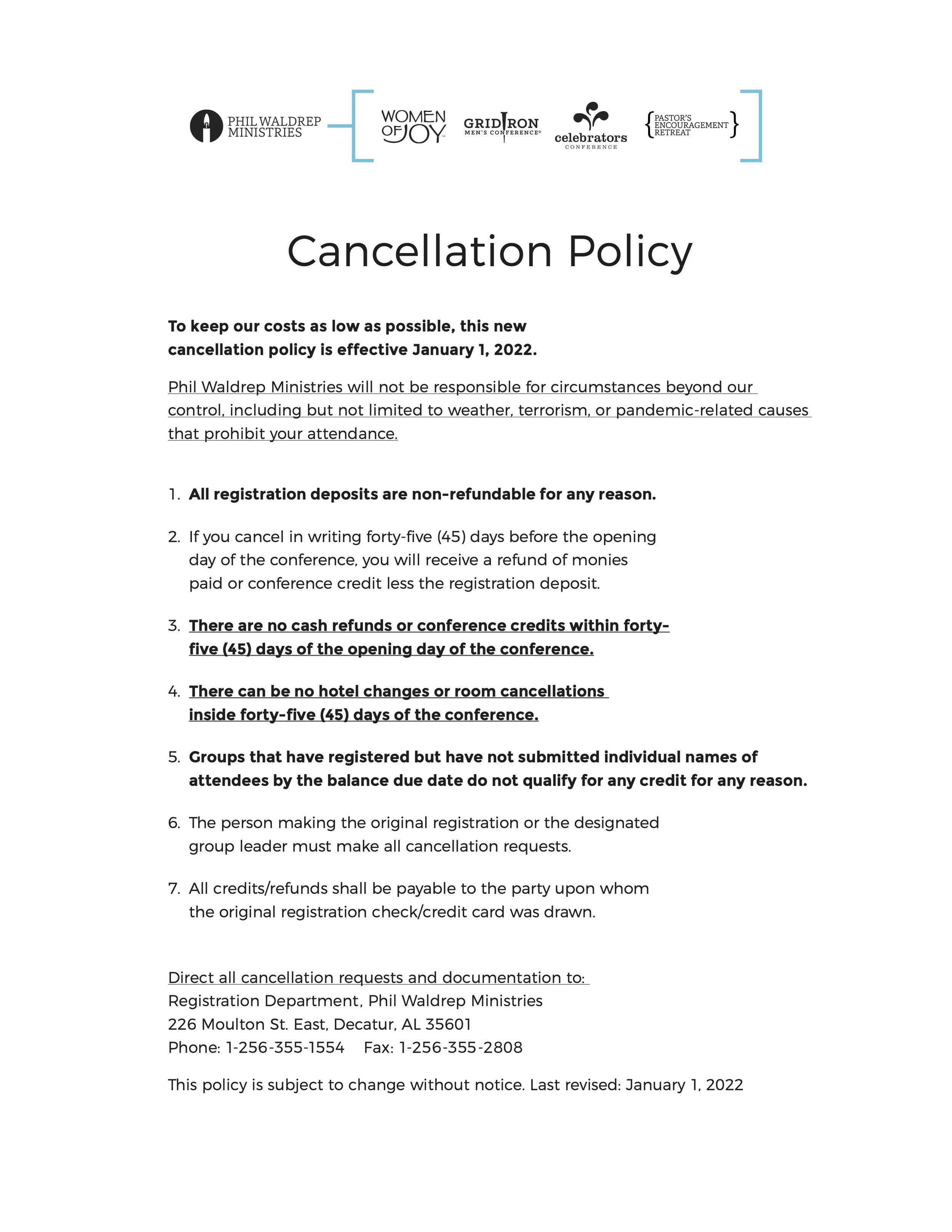 Cancellation Policy — Phil Waldrep