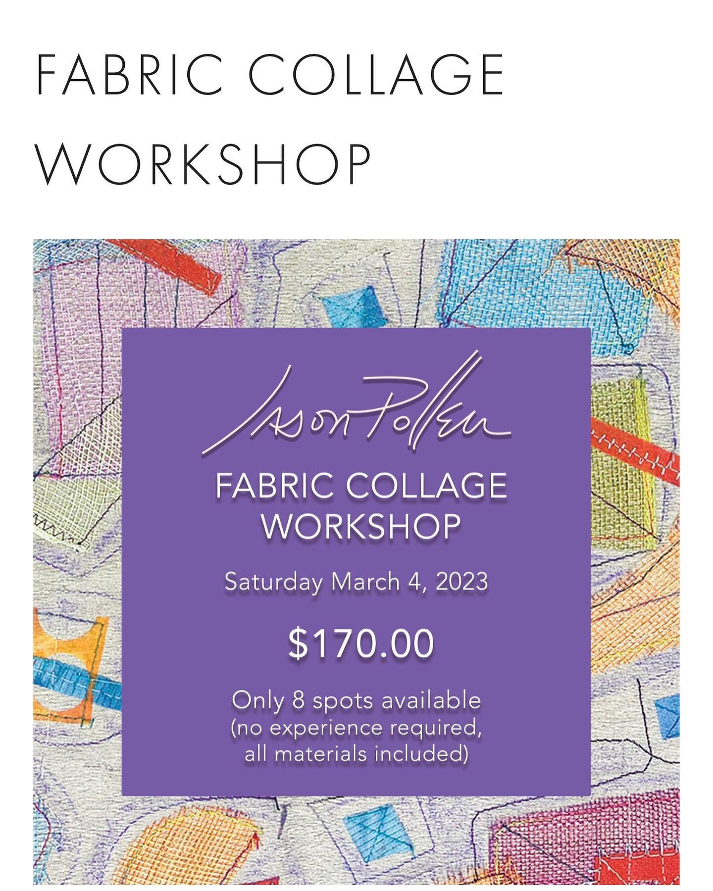 MoFA member and textile artist extraordinaire, Jason Pollen, is offering a discount on his fabulous collage class -  25% OFF using the code &ldquo;COLLAGE25&rdquo;. 

Jason's classes are fun, meaningful, and open up your ability to communicate visual