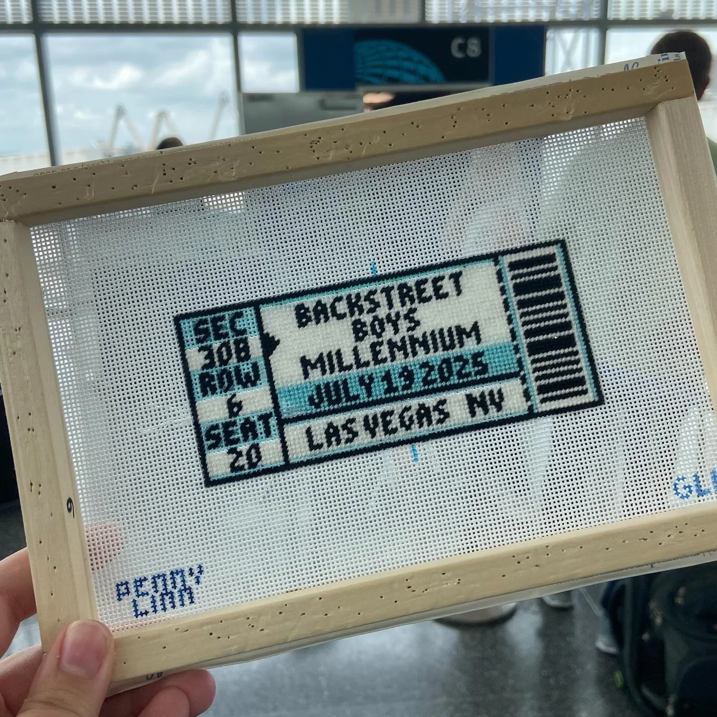 Quick trip to see @backstreetboys @spherevegas and bring a text thread full of needlepointers to life! So I had to paint the @pennylinndesigns canvas to commemorate! I customized 4, so let&rsquo;s see who adds stitches to theirs this trip!