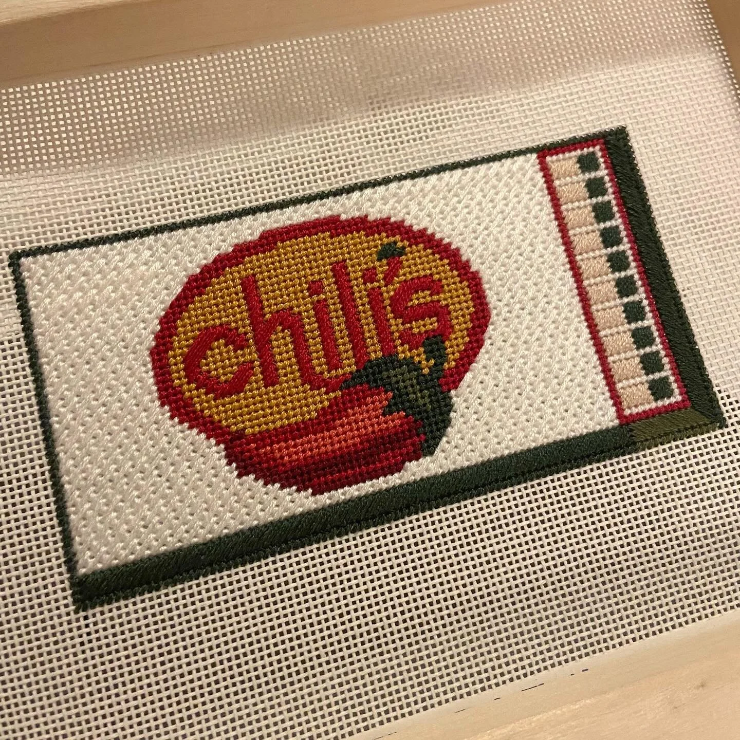 This @spruceststudio canvas was such a fun quick stitch&hellip; and entirely from my stash too! Fun memories from the West End Chilis in Nashville!