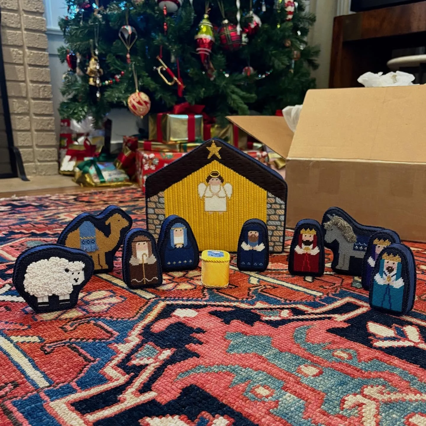 It&rsquo;s here! I am so THRILLED with how this #bigboxofneedlepoint turned out and thankful for excellent finishing of this @stitch_its nativity coordinated by @novellaneedlepoint! Love!