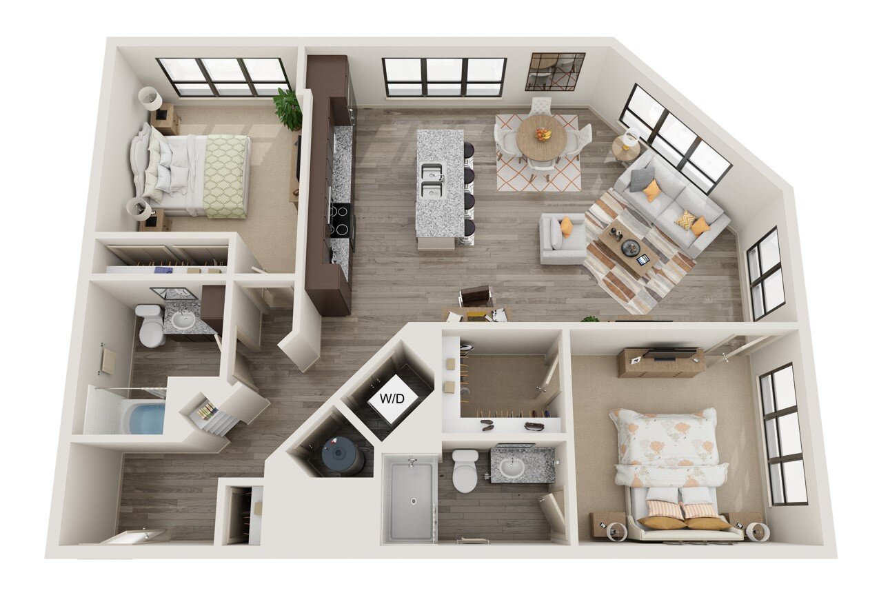 Floor Plans 3D Layouts — The Barlow Apartments Downtown Plainfield, IN