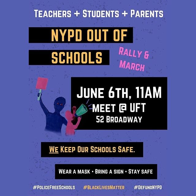 RAFA will be joining  @morecaucusuft tomorrow to demonstrate against the cops. From their twitter: &ldquo;We the communities, educators, families, and students of New York call on our city to divest from the NYPD, remove NYPD oversight of school safe