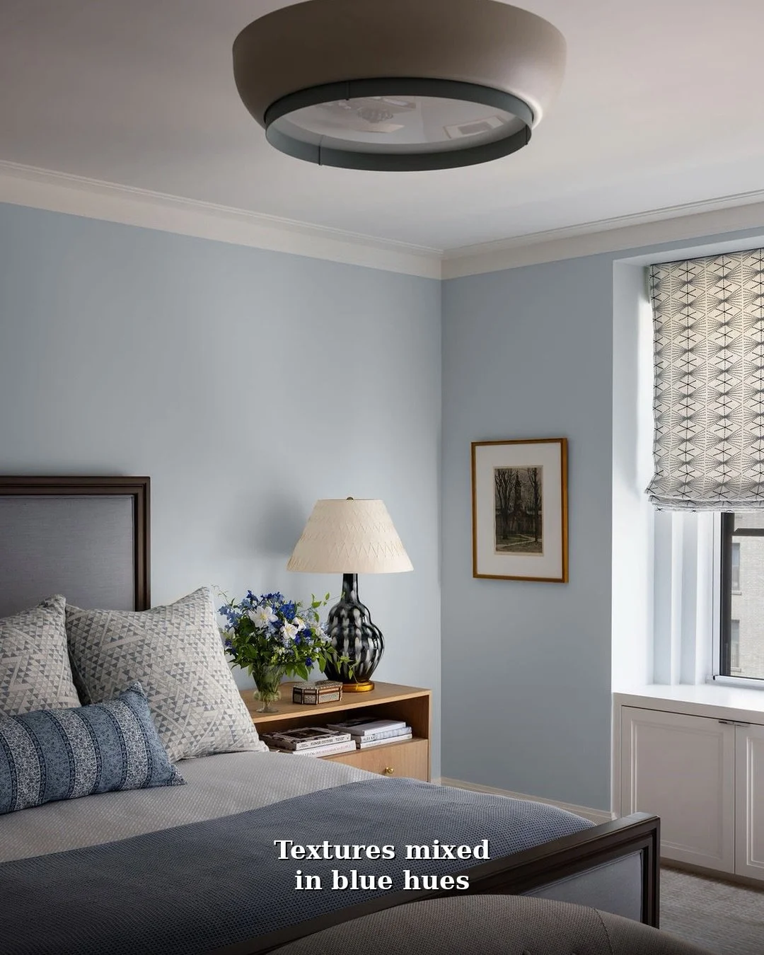 Throughout our Carnegie Hill primary bedroom we layered color, texture, wood and pattern with intention, bringing character and sophistication to the space.