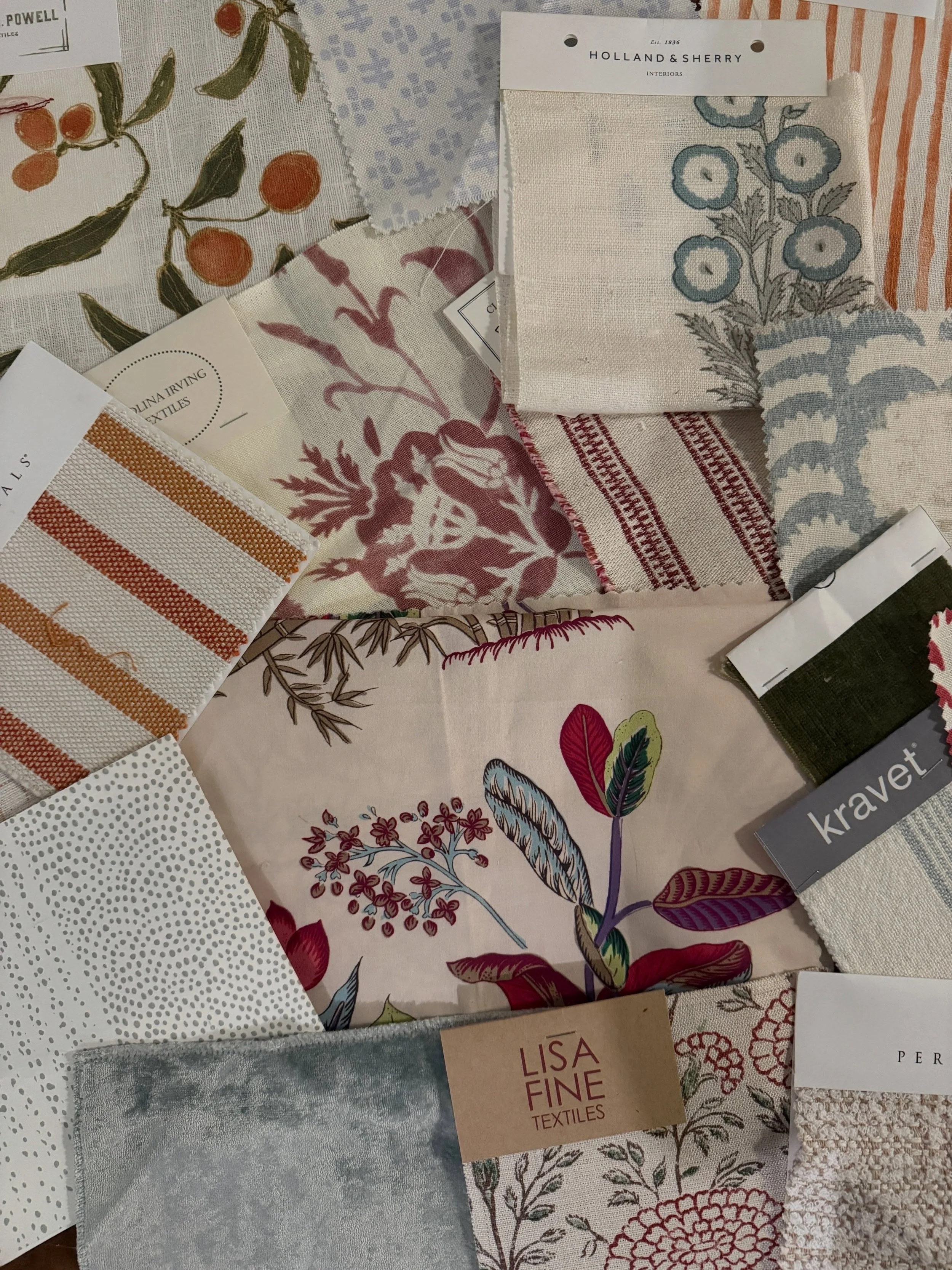 Lately- projects in all different stages from early inspiration and fabric schemes to renderings and rooms beginning to come together. A little peek at what we&rsquo;ve been working on behind the scenes ✨