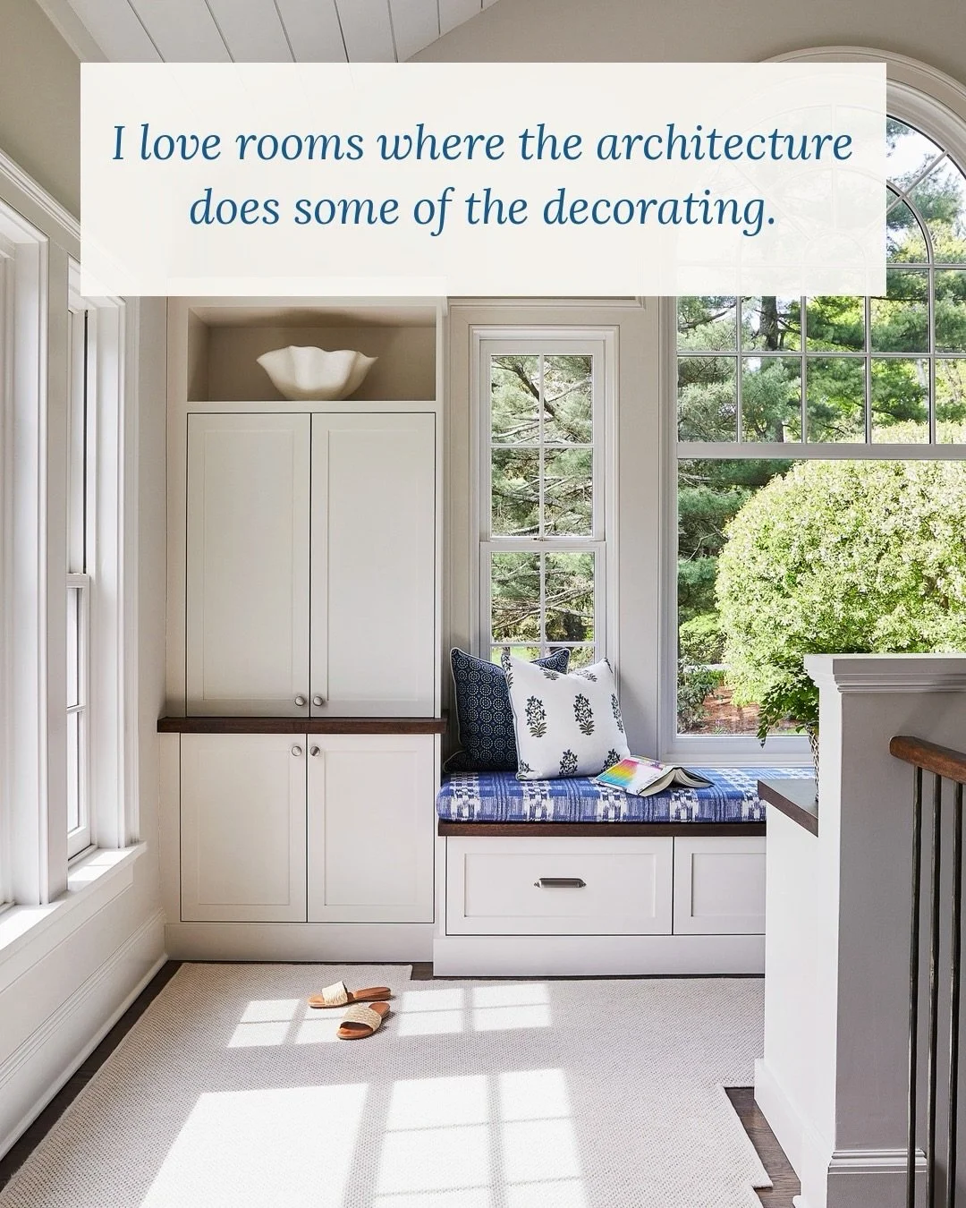 I love rooms where the architecture does some of the decorating! A window seat on a landing, a bench by the door, shelves tucked into a bay window. Built-ins make a room feel finished before a single piece of furniture arrives. 

Built-ins or furnitu