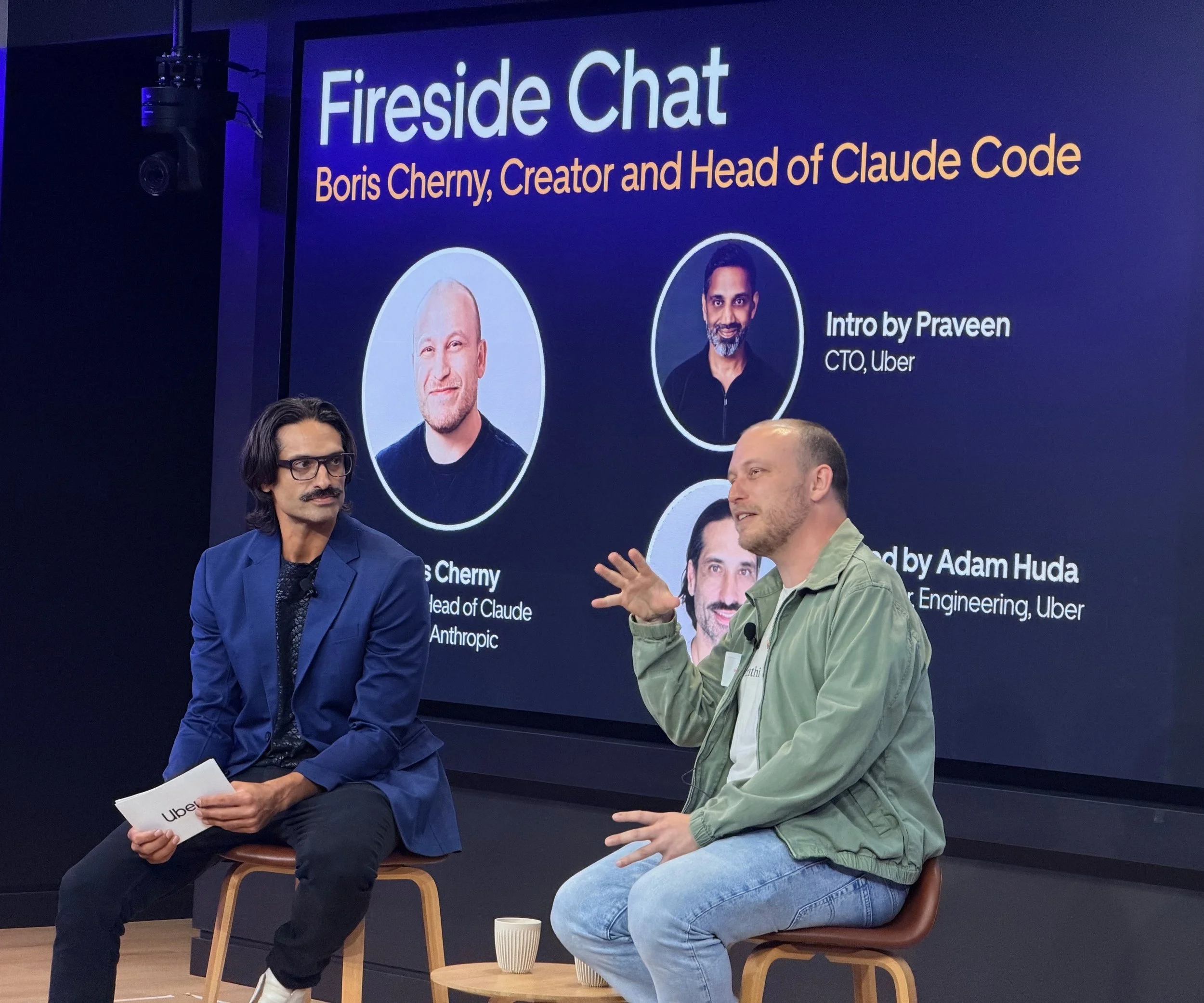 A photo of Boris Cherny, the Creator and Head of Claude Code, and Adam Huda, Uber Distinguished Engineer