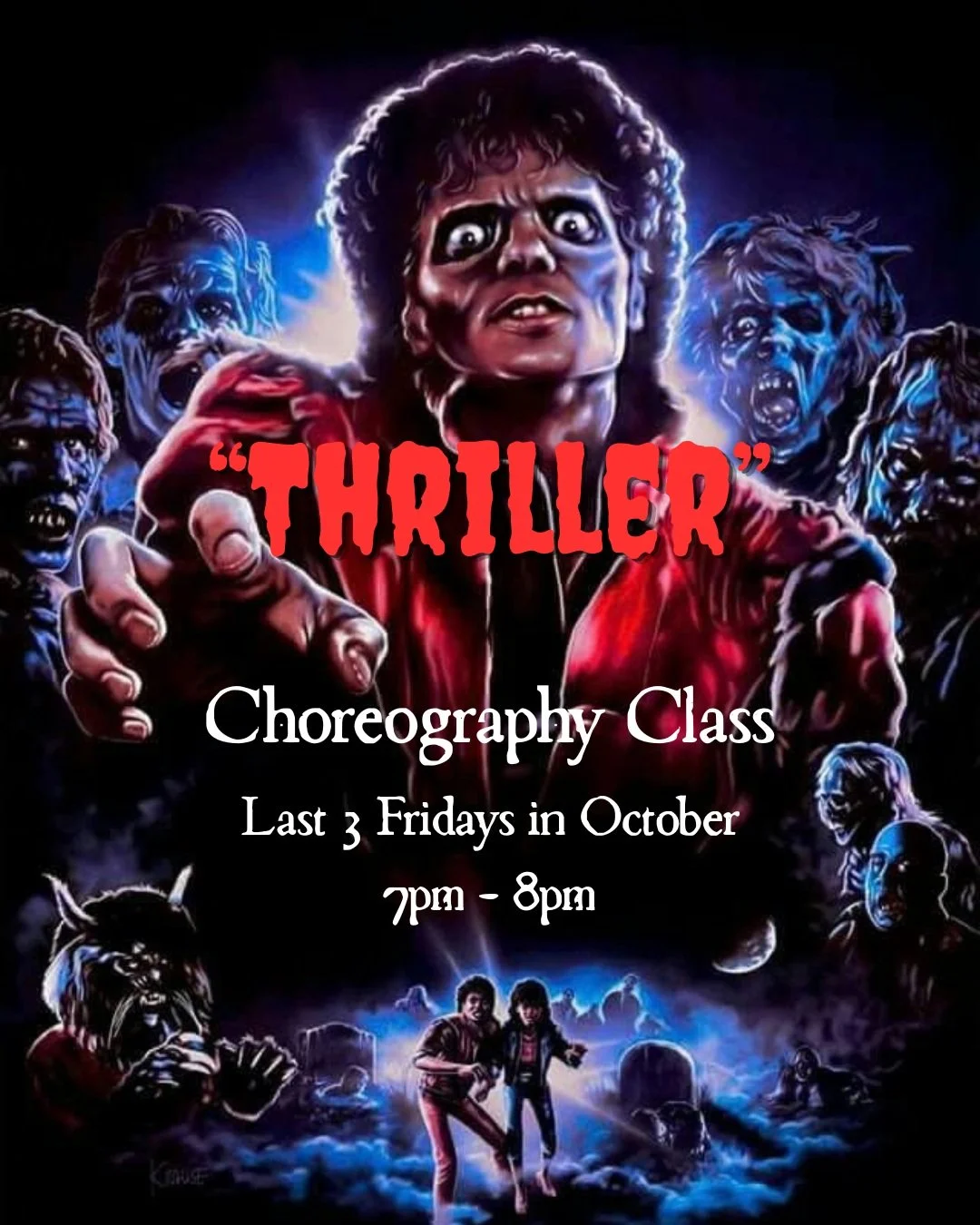It's that time of year!! Come learn the original choreography to Michael Jackson's Thriller, the last 3 Fridays in October at @thewellportangeles 🧟&zwj;♂️ 
Drop-in to a single class or come to all 3. This class is open to ages 13+! Optional opportun