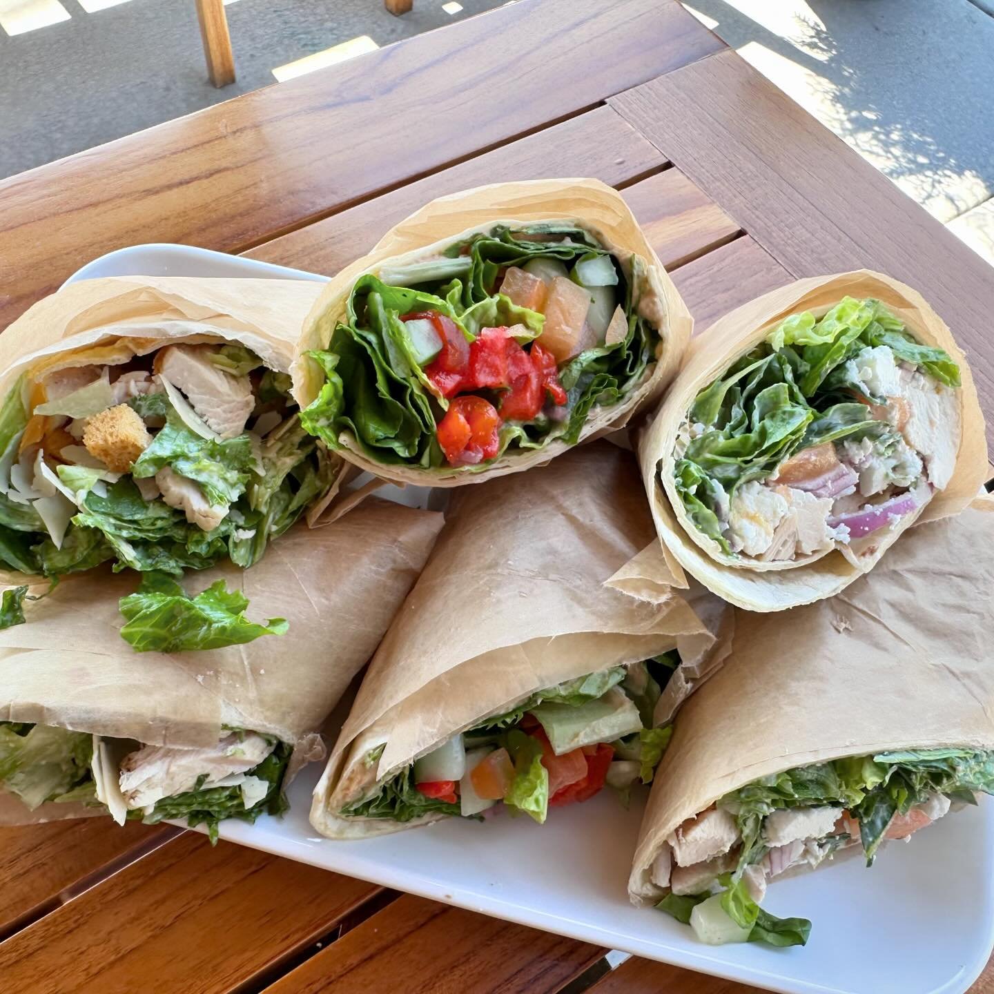 A nice refreshing wrap is just the thing for a warm Spring day. 
The lineup:
Chicken Caesar 
Veggie
Greek Chicken
🌯