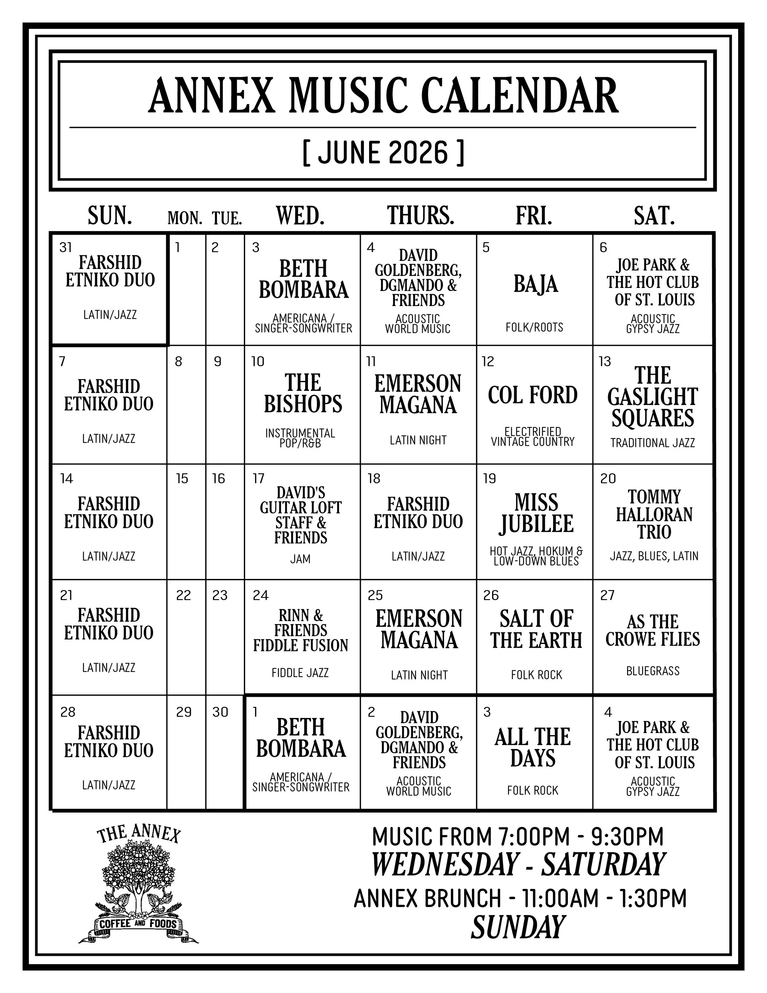 June Annex Music Calendar 2026