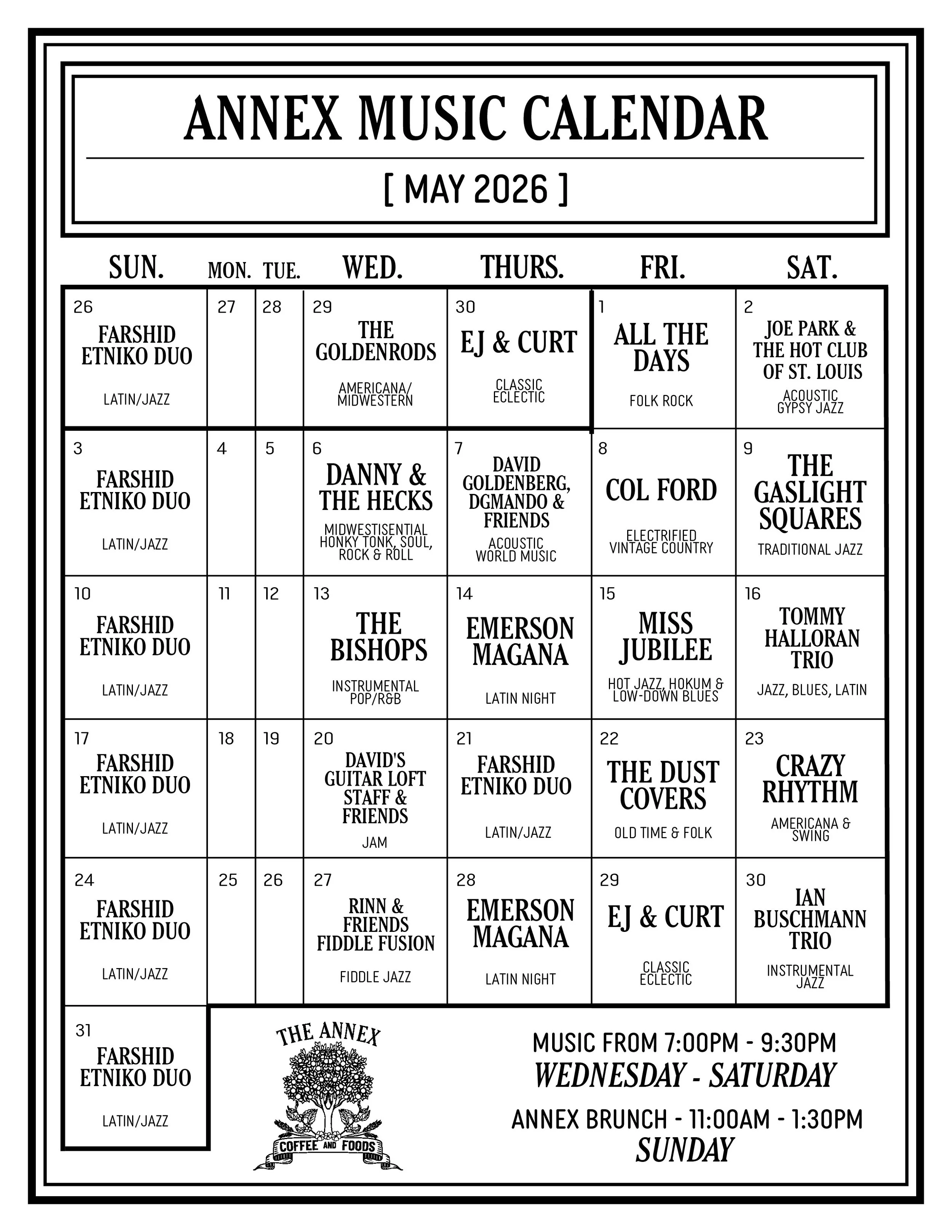 May Annex Music Calendar 2026