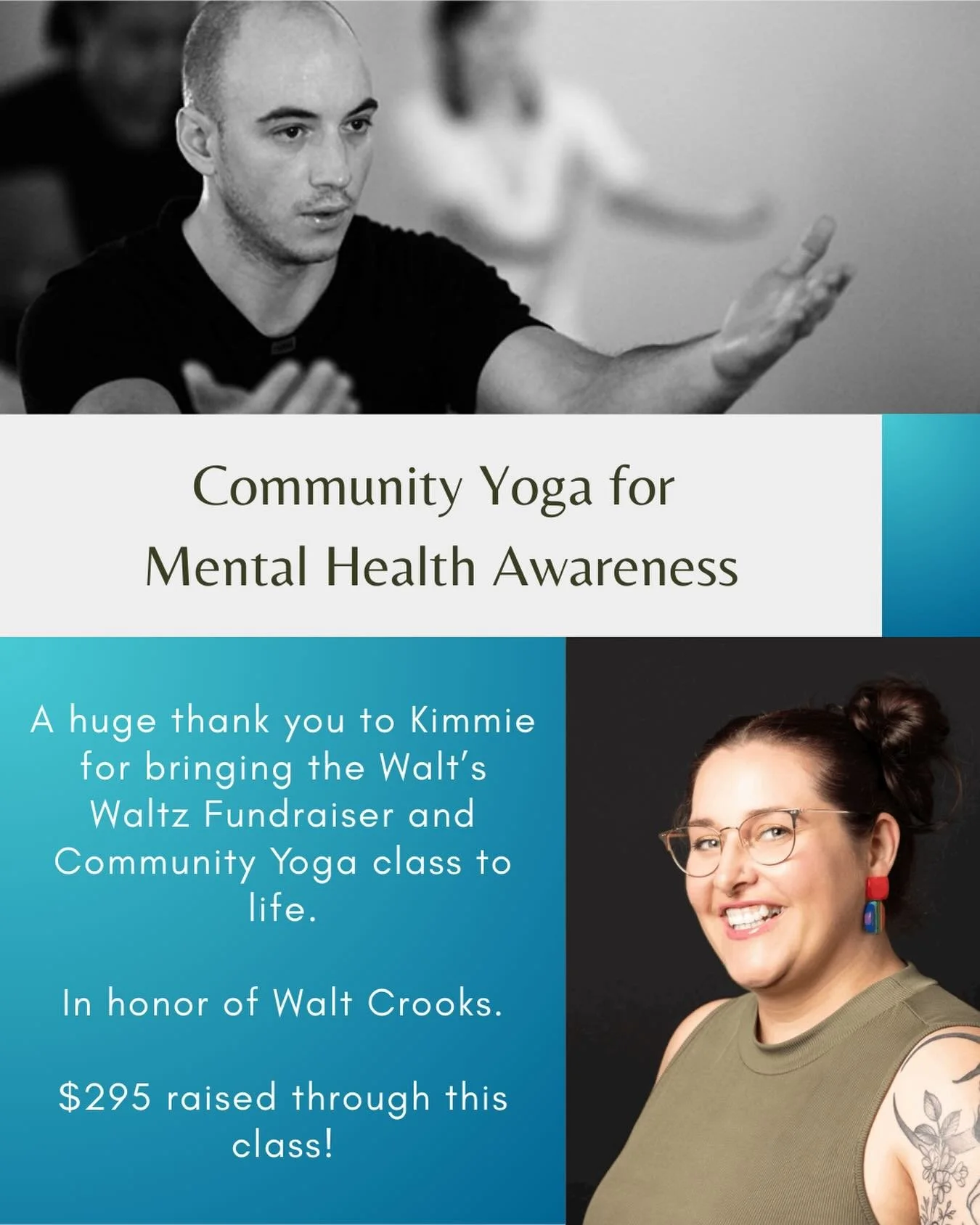 🌟 Community Spotlight 🌟

A huge thank you to Kimmie for bringing the Walt&rsquo;s Waltz fundraiser and Community Yoga class to life. 💛 Walt Crooks, a 2013 YTT graduate (alongside Kimmie and Susan), was a kind, tender, and quiet soul. After his los