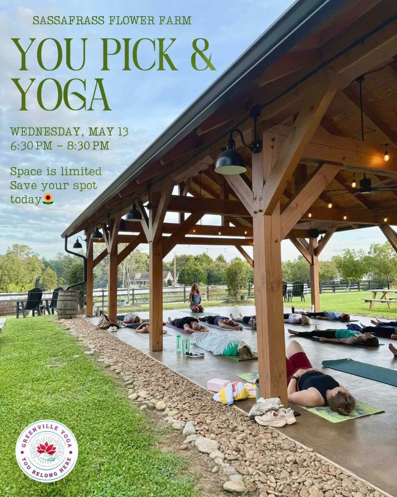 You Pick &amp; Yoga at Sassafrass Flower Farm

Wednesday, May 13
6:30 PM to 8:30 PM
Sassafrass Flower Farm
255 Alex Drive, Easley, SC 29640

An experience. A moment to slow down. A night to remember. 🌻

Join us for an all-levels outdoor yoga class l