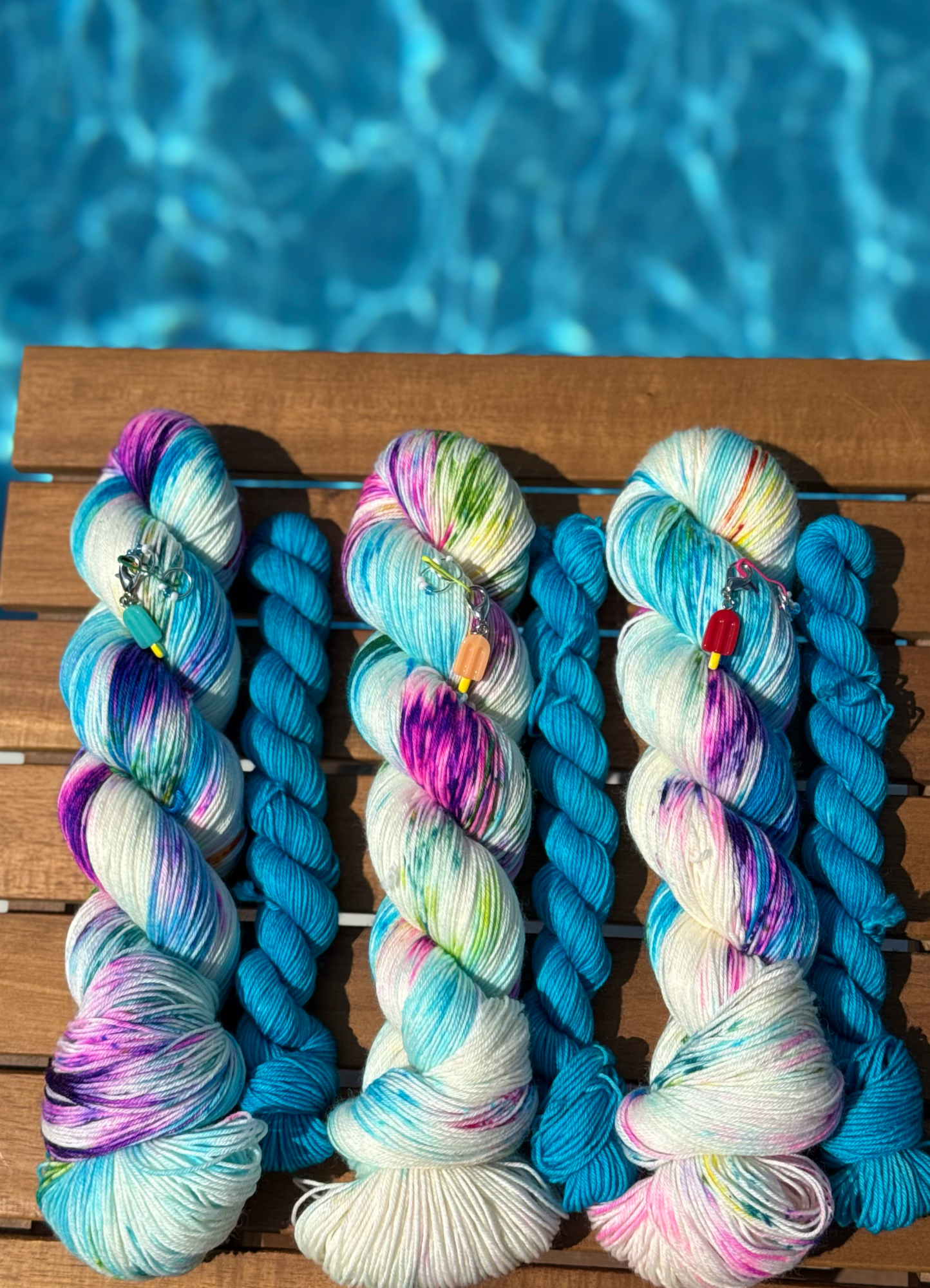 3 Squishy Sock Sets with Popsicle Progress Keepers and 2 stitch markers