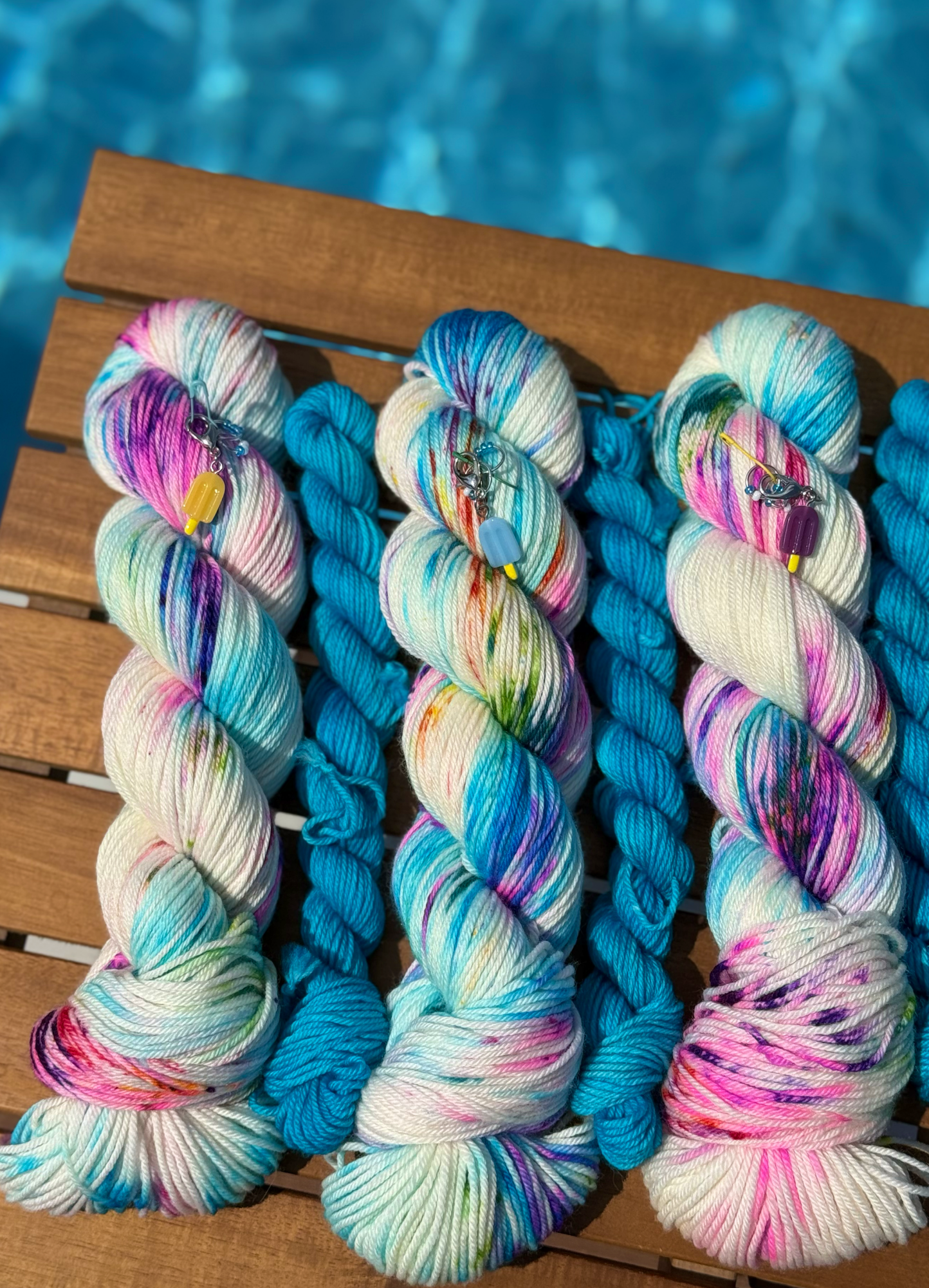 3 Squishy DK Sets with Popsicle Progress Keepers and 2 stitch markers