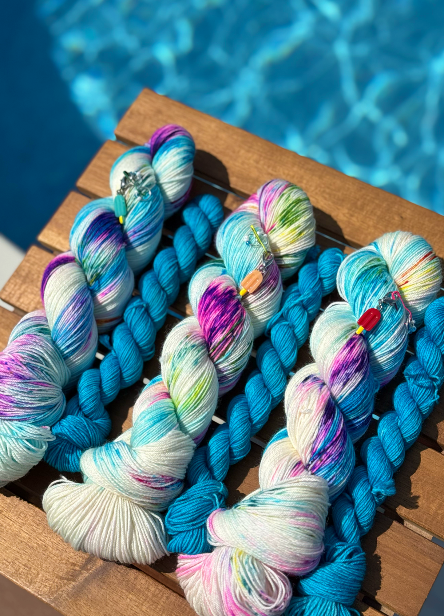 3 Squishy Sock Sets with Popsicle Progress Keepers and 2 stitch markers