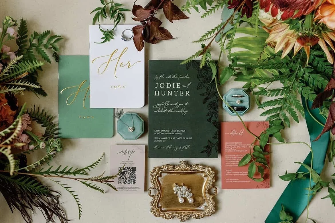 Swooning over this stunning flatlay from Jodie and Hunter&rsquo;s wedding! Being able to design her stationery suite was so special as we&rsquo;ve been friends for like 20 years (where does the time go??!) and getting to be a part of her wedding day 