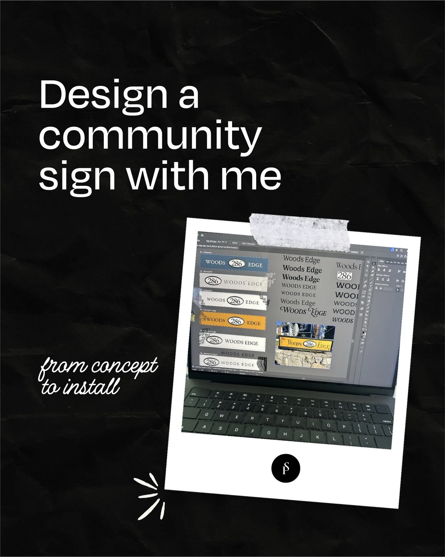 Designed a community sign for Woods Edge 🍂🌲 taking the original hand-painted sign and refining it into something more modern while keeping its character.

We kept the painterly pine elements, cleaned up the typography, and introduced directional ar