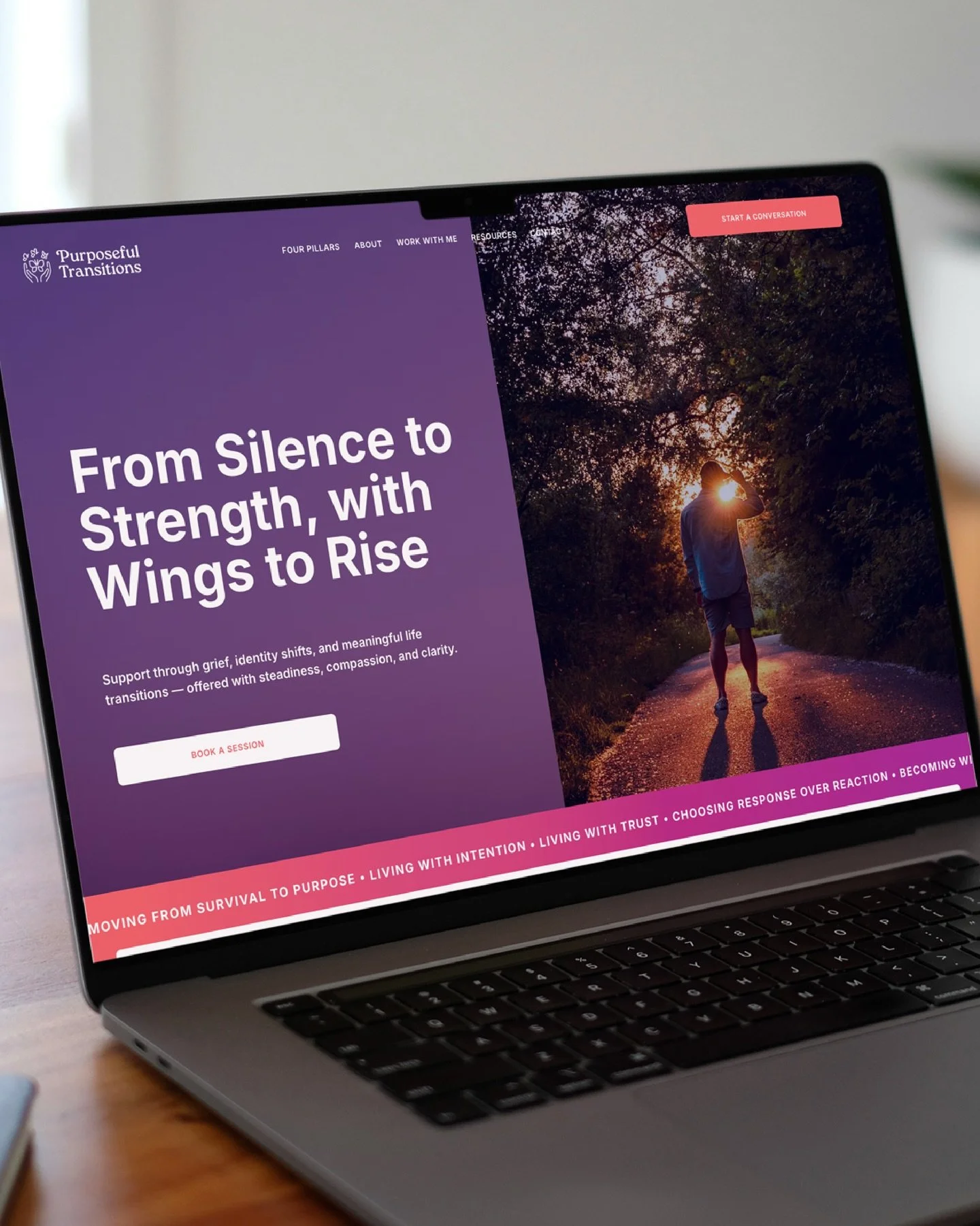 Purposeful Transitions is officially live 🤍🦋

This was a full brand and website build designed to support people moving through real life change&mdash;grief, identity shifts, growth, and everything in between.

The goal was to create something that