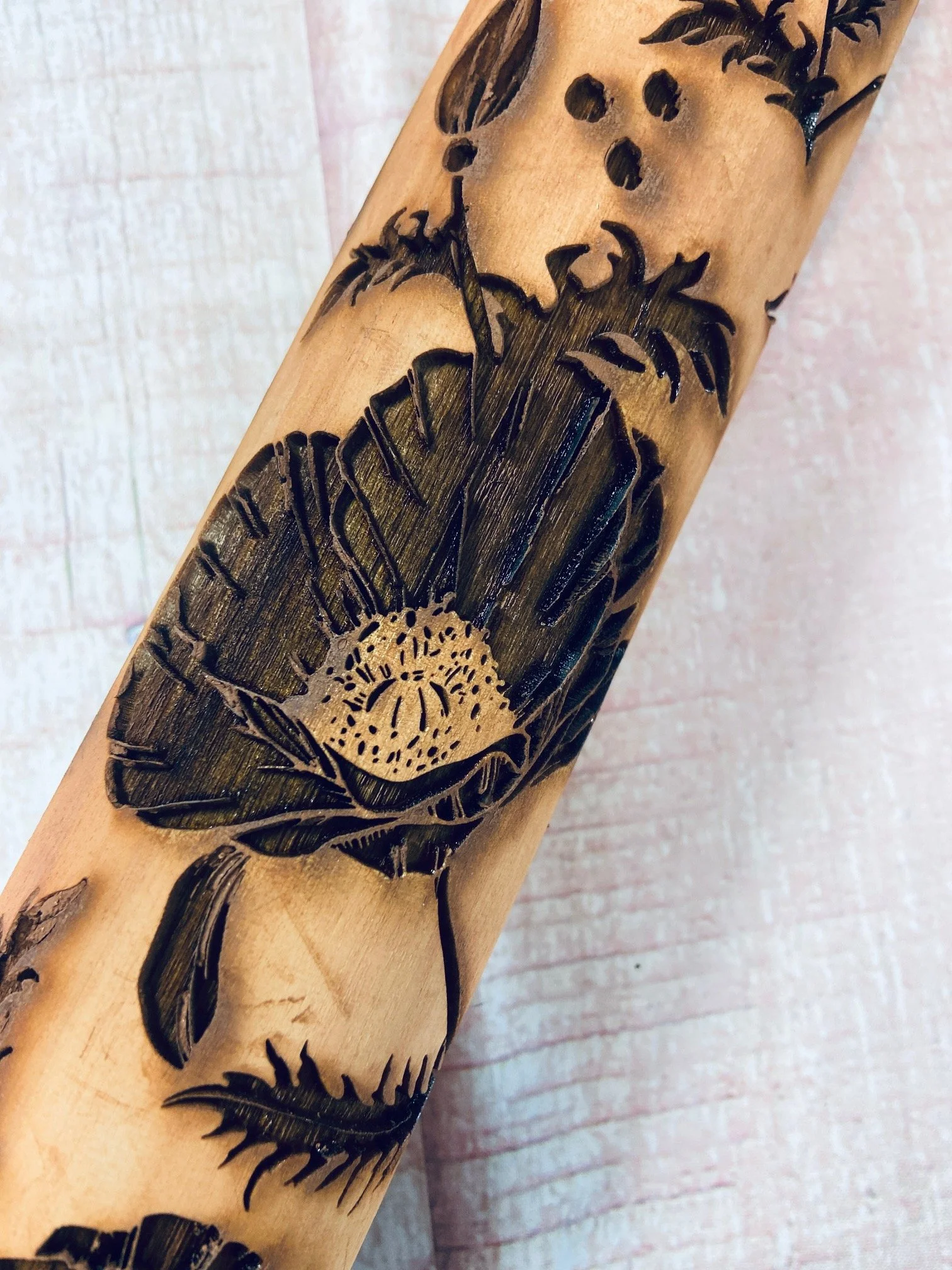 12 inch Poppies n Buds Textured Rolling Pin