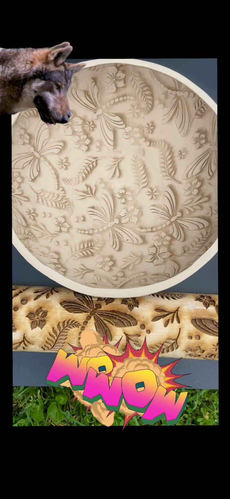 Ferns and Dragonflies Textured Rolling Pin  (Available in  12 in or 7 in)