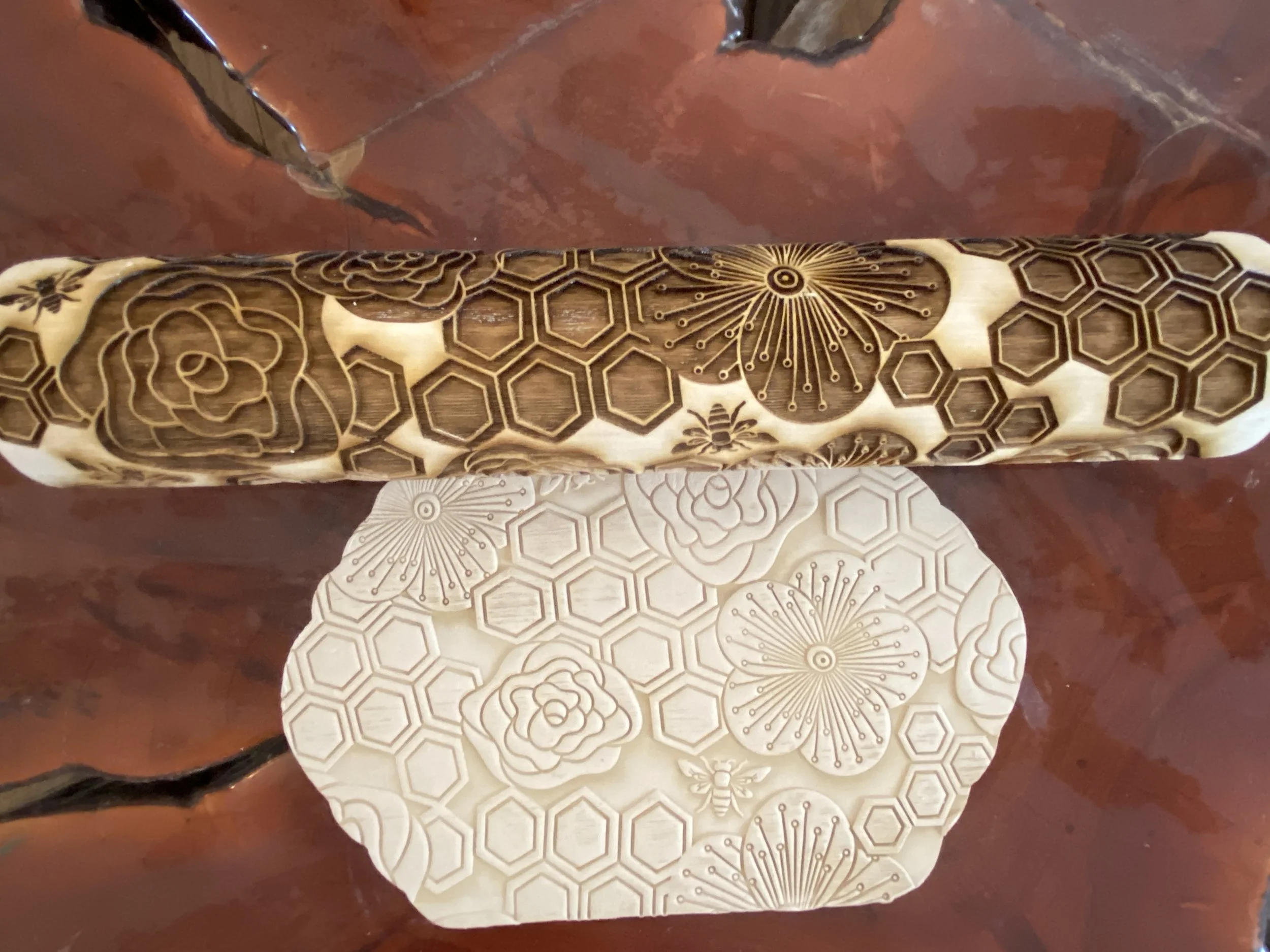 Blossoms and Bees Textured  Rolling Pin
