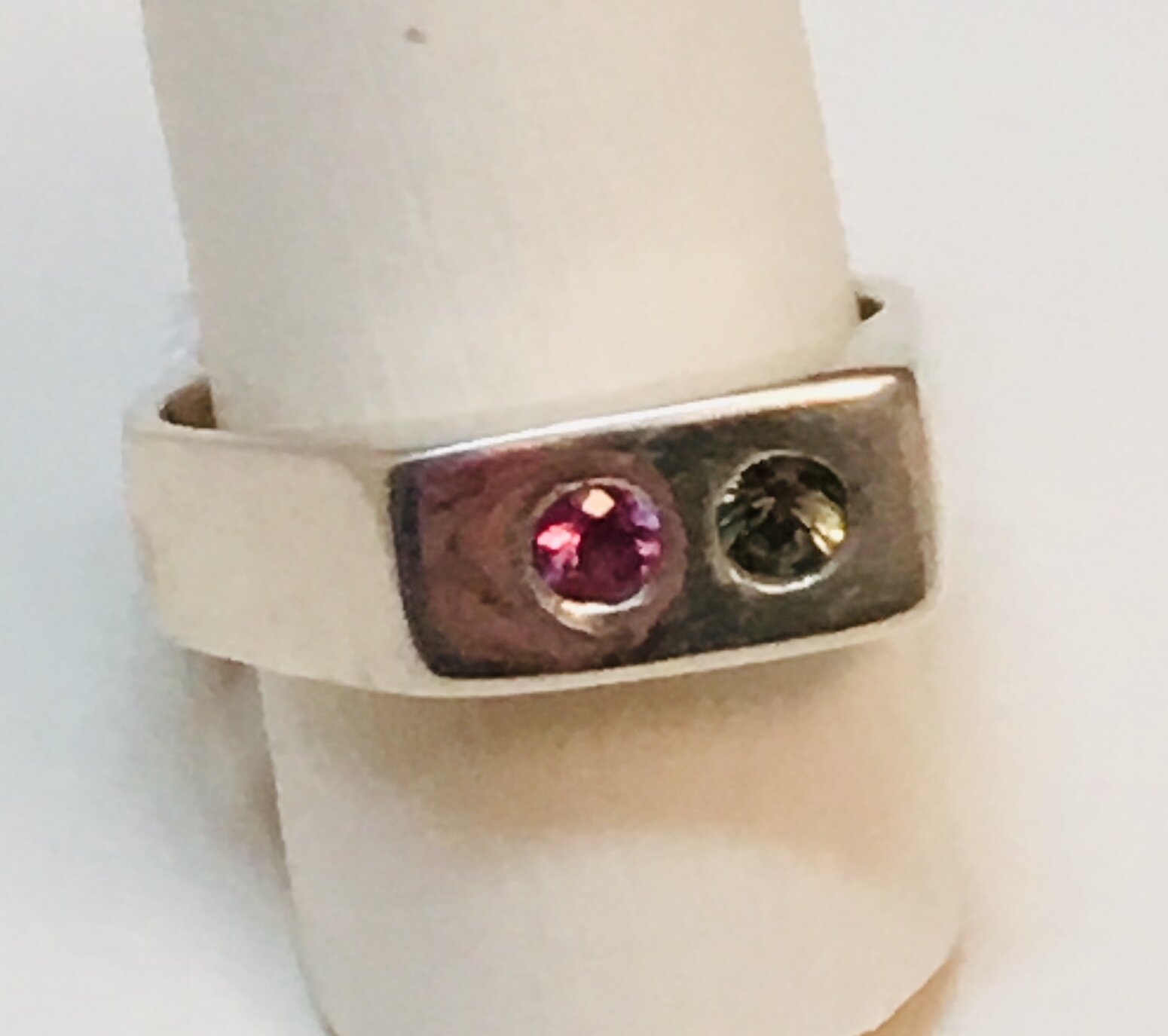 Pink and Green Sapphire Ring