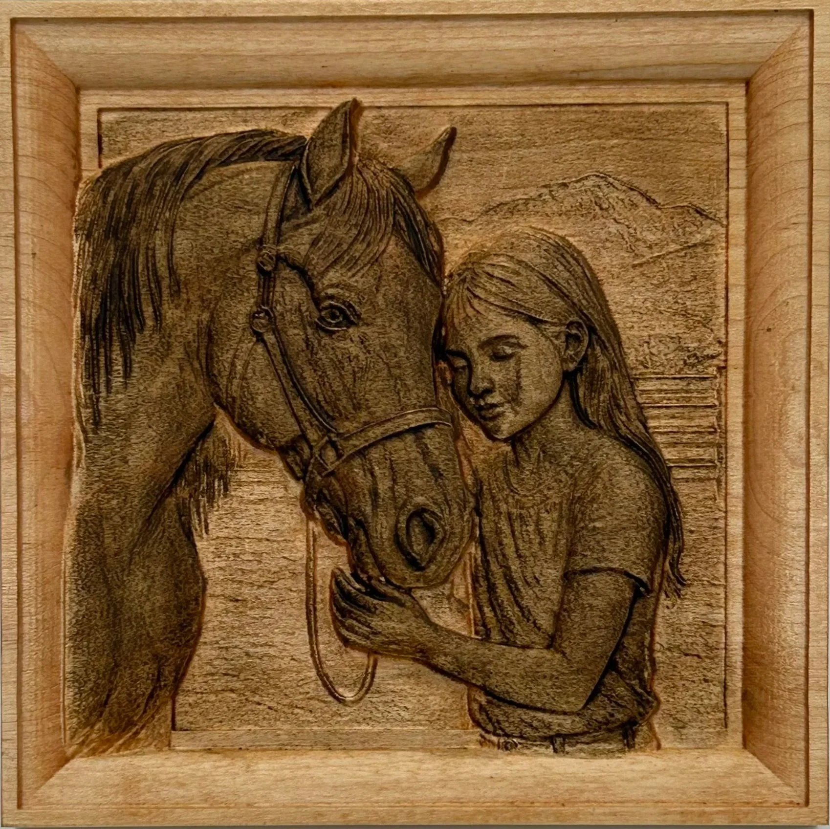 Young Girl and Her Horse - Reversed Glaze 9" x 9"