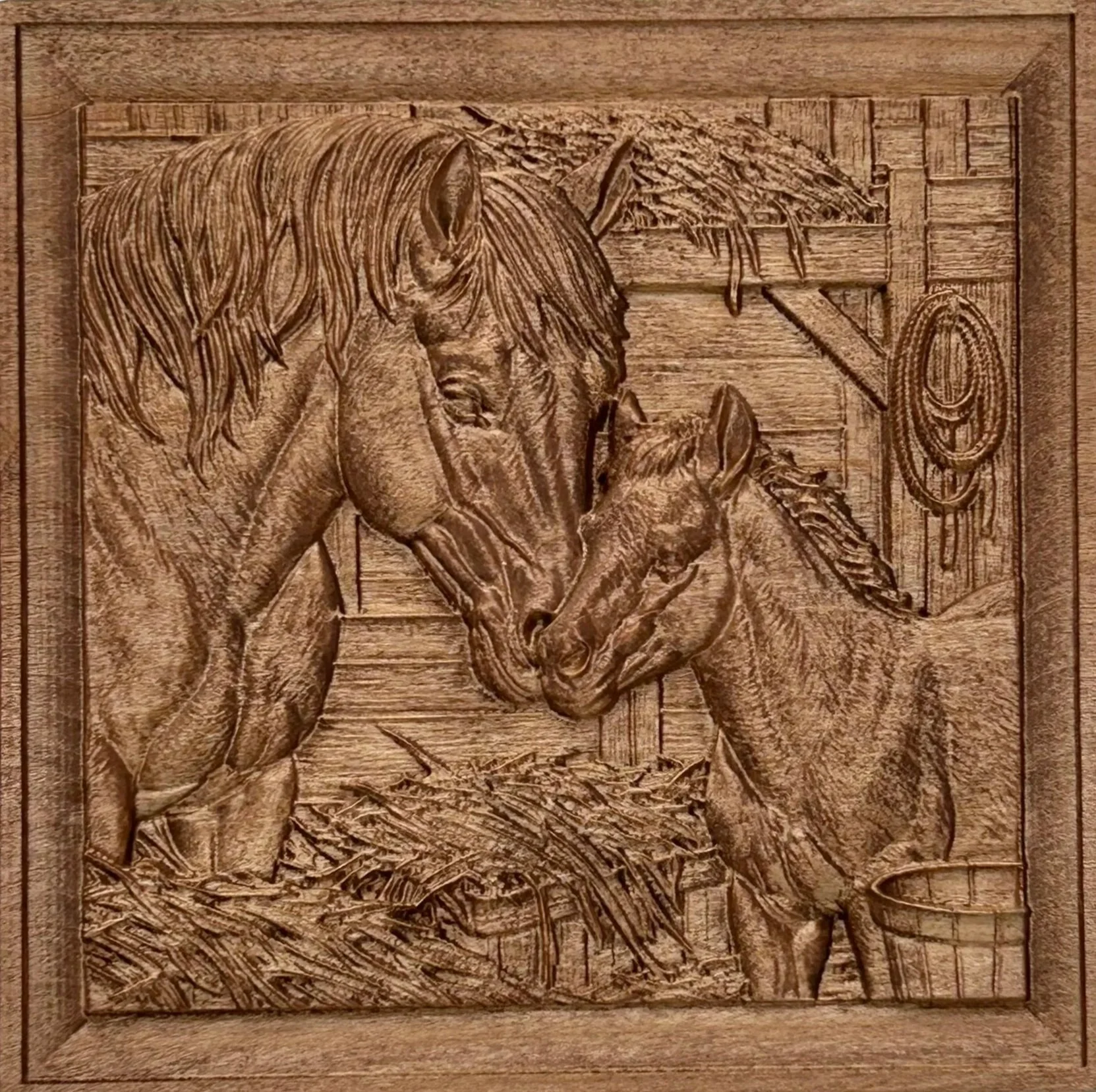 Mother and Foal - Cherry Stain 9" x 9"