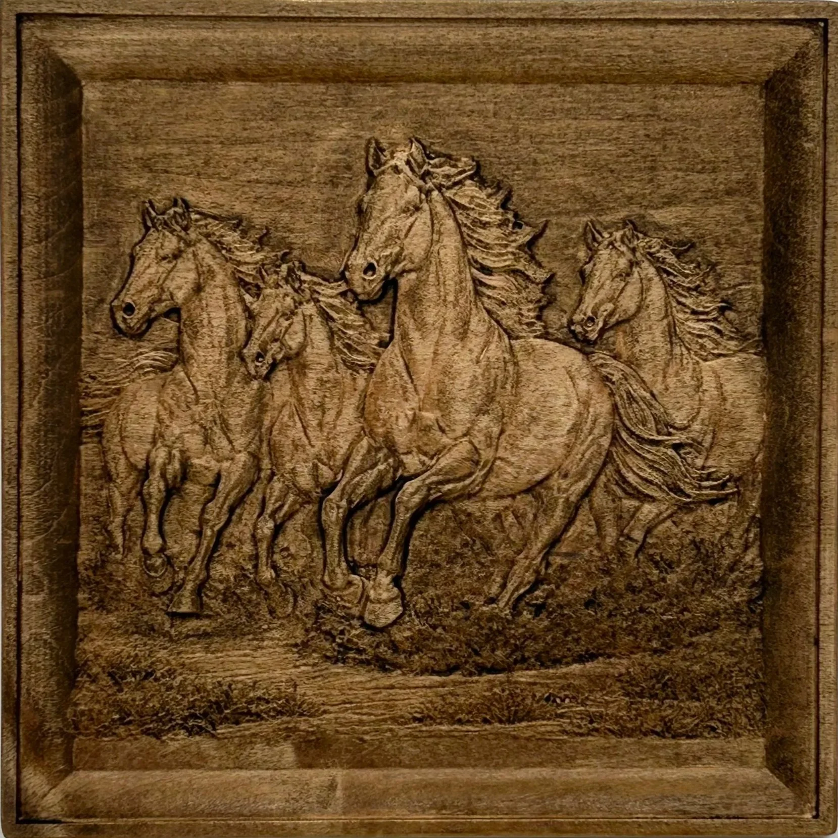Horses Running - Glazed Finish 9" x 9"