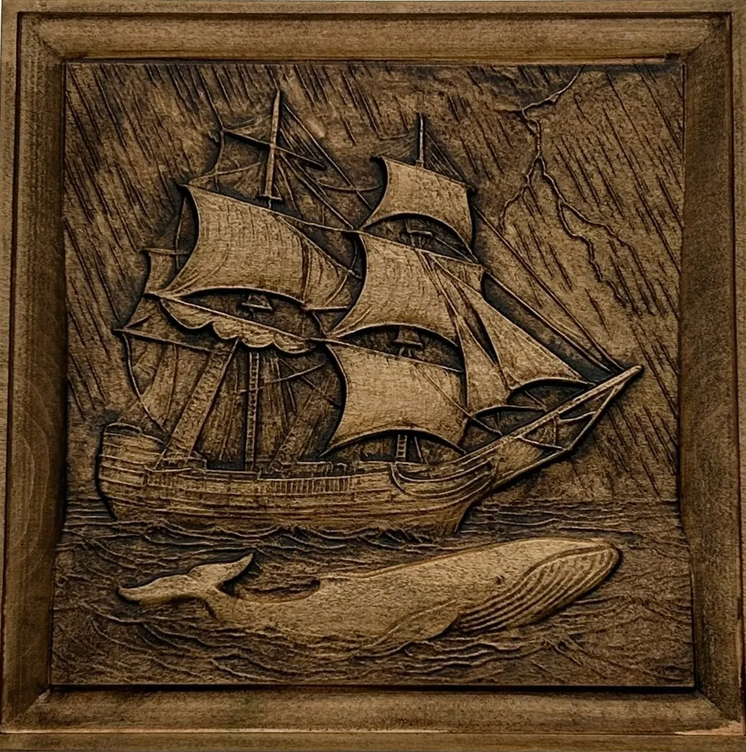 Ship & Whale - Glazed Finish 9" x 9"