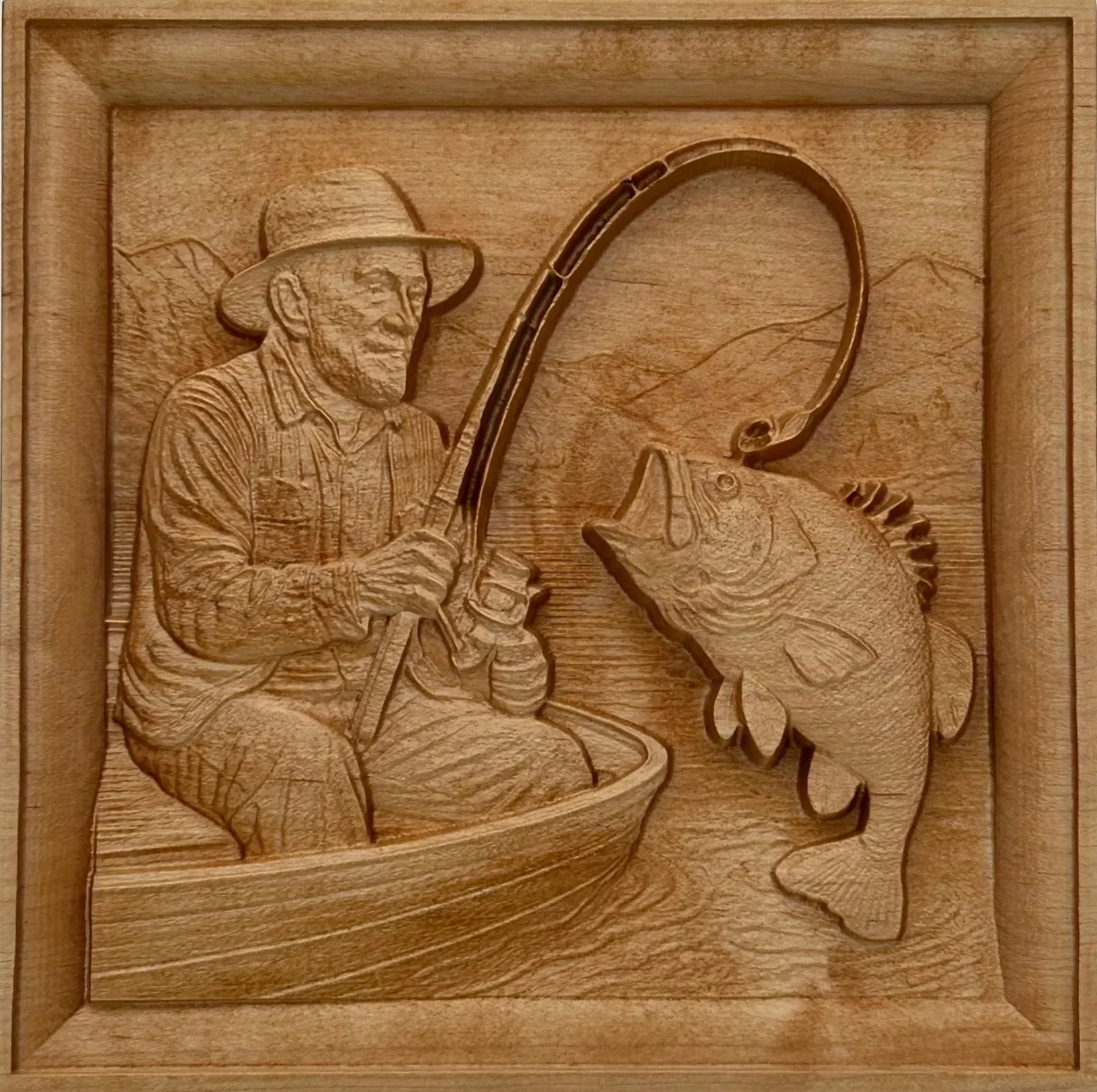 Grandpa's Fishing Trip - Golden Pecan Stain 9" x 9"