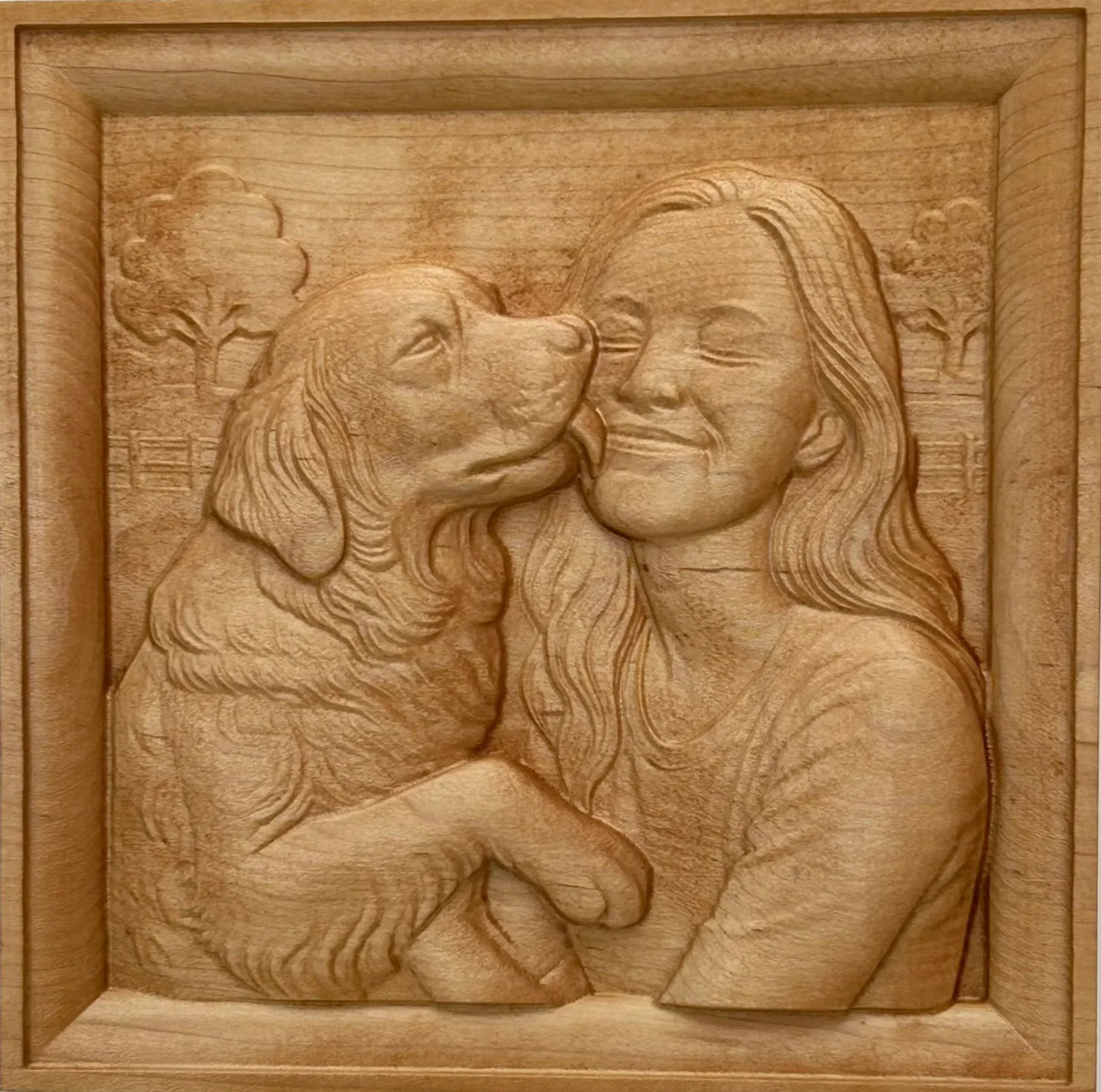 A Girl and Her Dog - Colonial Maple 9" x 9"
