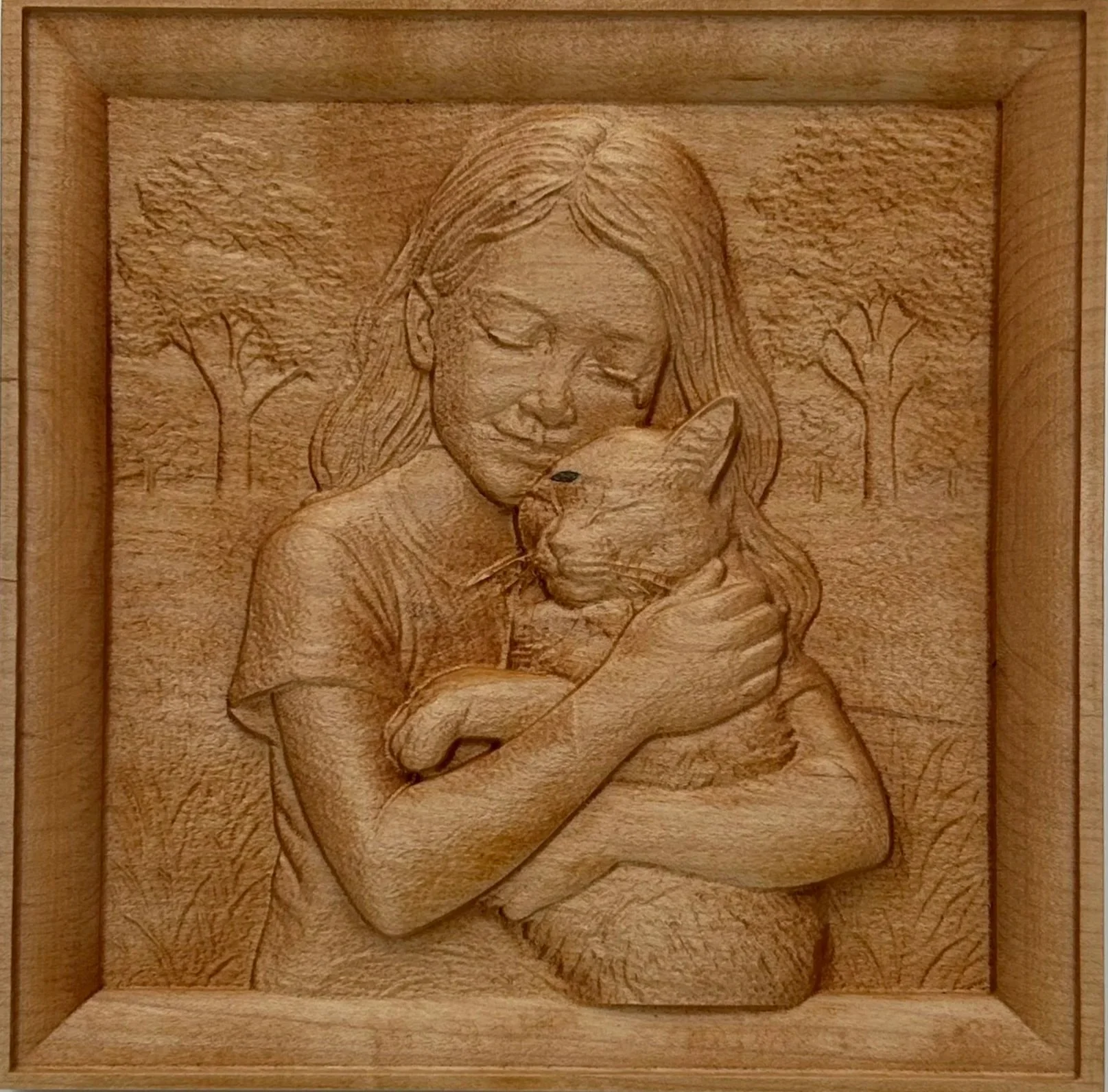 A Girl and Her Cat -Golden Pecan 9" x 9"