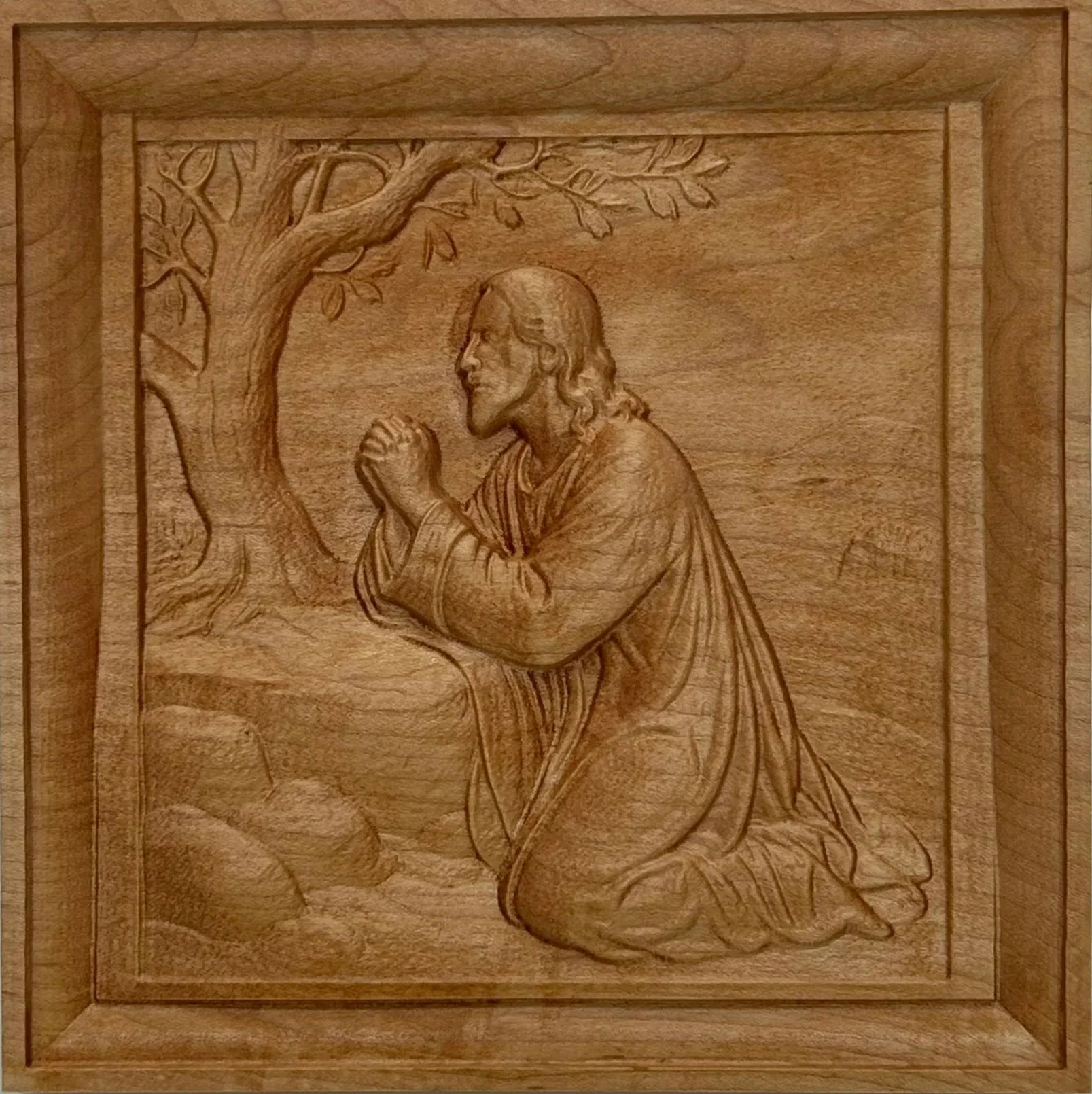 Jesus in the Garden of Gethsemane - Golden Pecan 9" x 9"