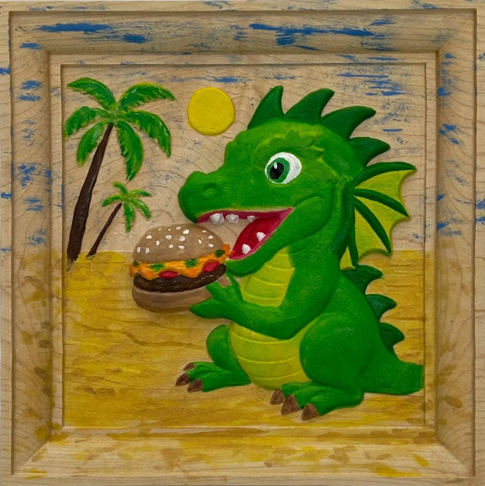 Baby Dragon's Lunch -Hand Painted 9" x 9"