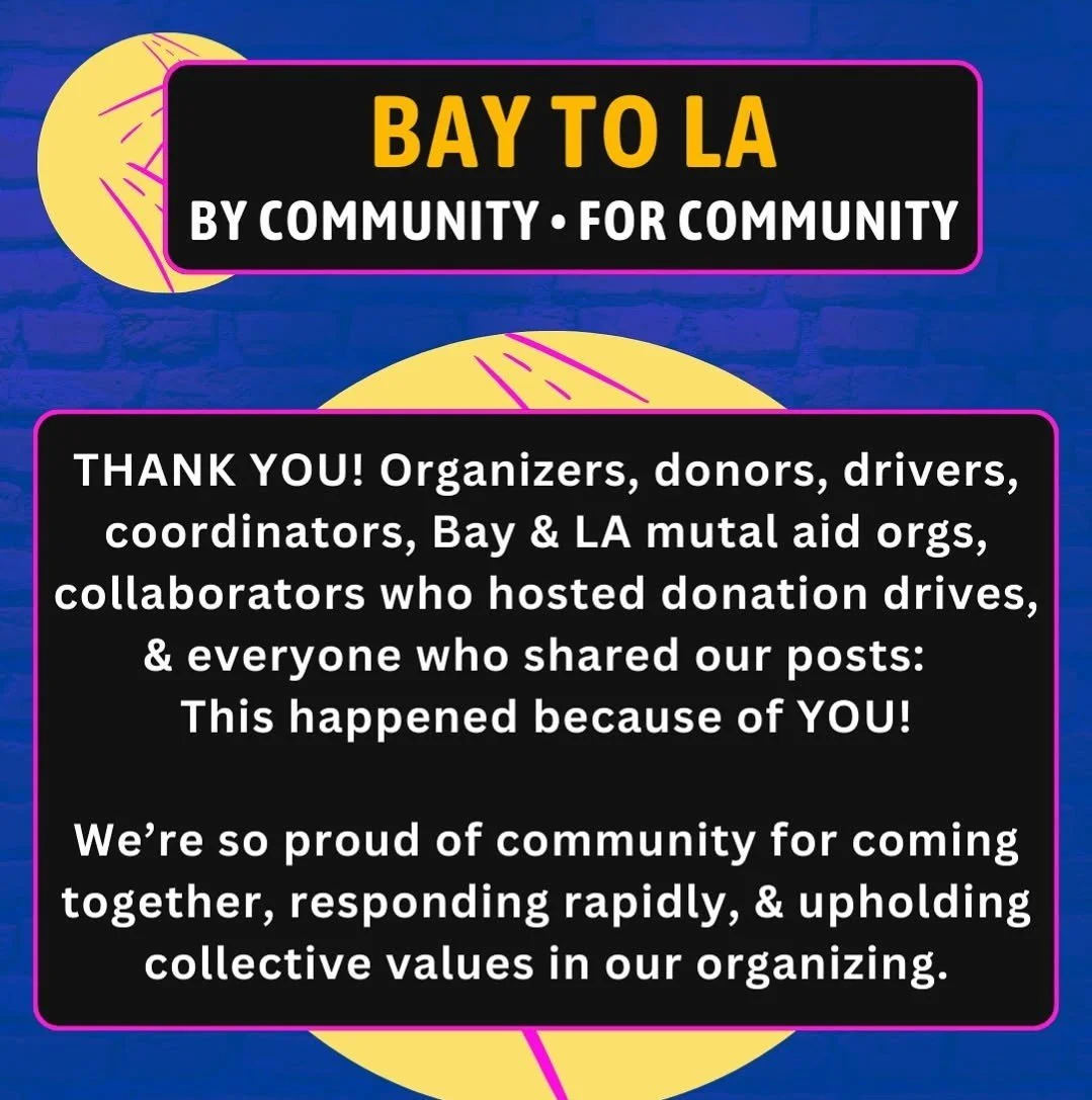 A screenshot of an Instagram post where we, along with Mask4Mask Bay Area, Mask Oakland, and Medicine for Nighmares, say thank you to the "organizers, donors, drivers, coordinators, Bay & LA mutual aid orgs, collaborators who hosted donation drives,