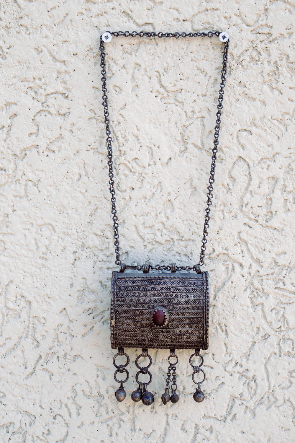 Harari Silver Pendant Necklace with Red Stone