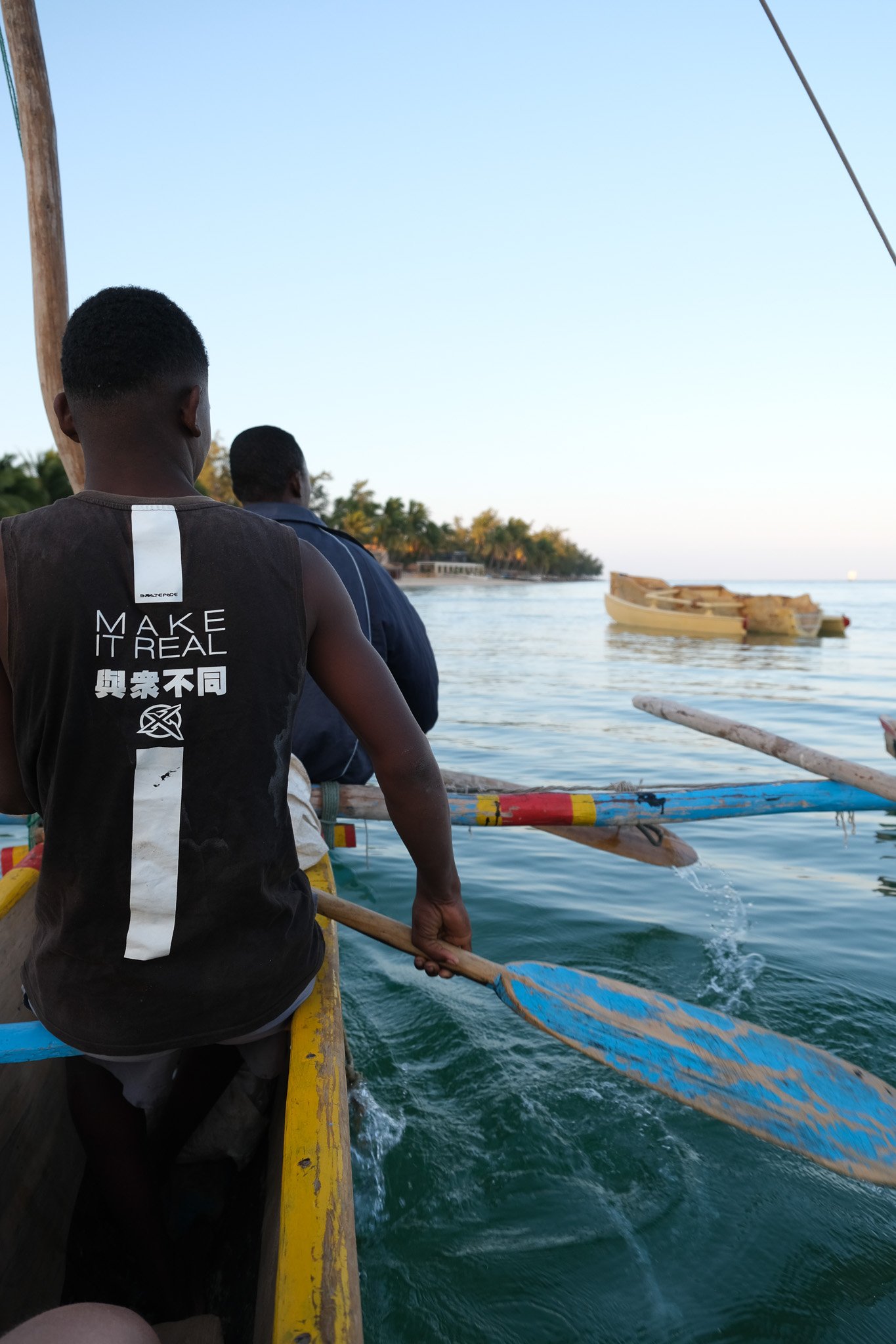 The boats do not have motors, relying on the fisher's paddling strength and knowledge of the ocean's current. 