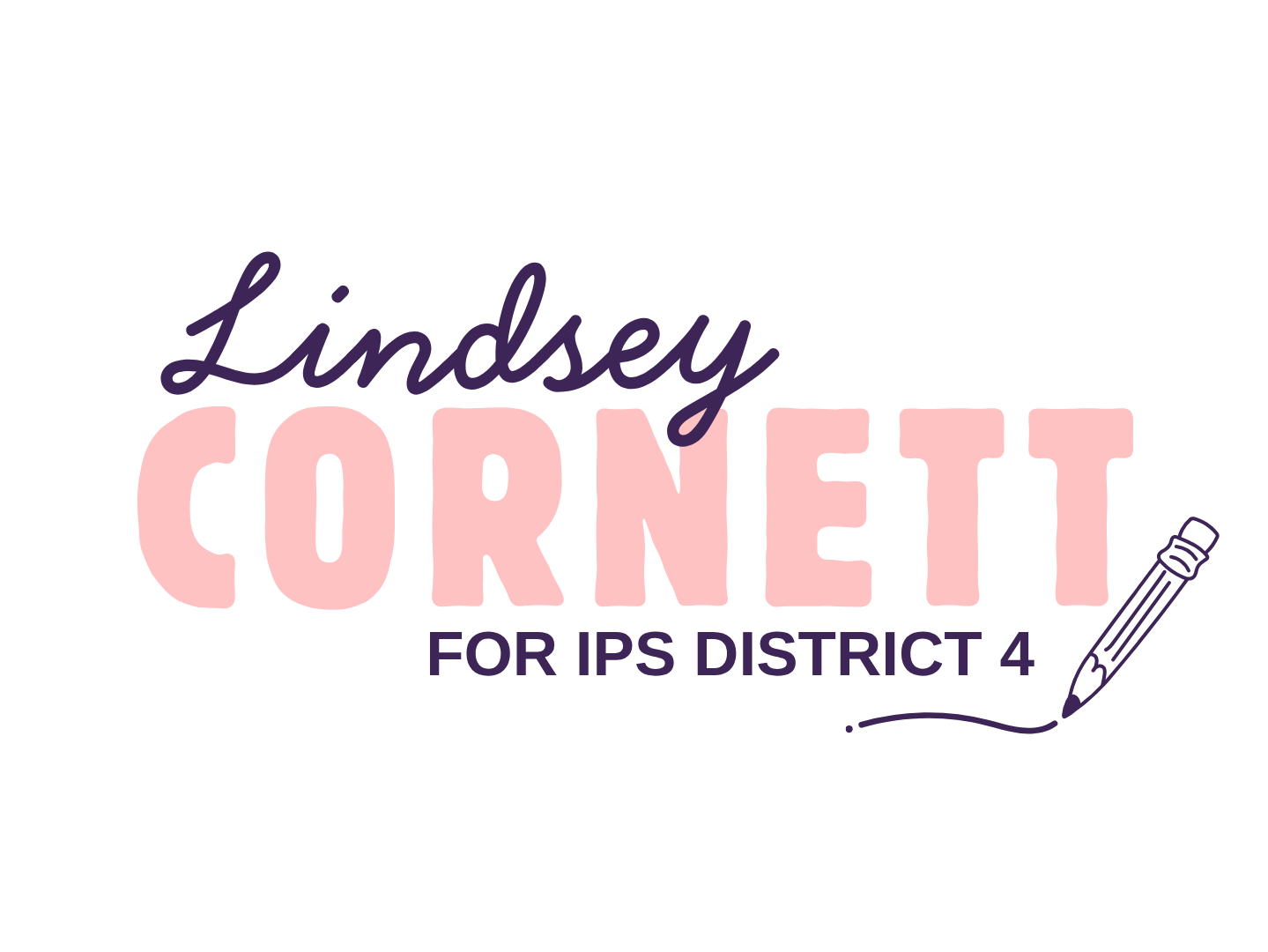 Lindsey Cornett campaign logo with purple text, a pencil drawing, and a heart