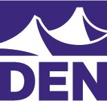 The image features a logo with a stylized white tent and the word 'DEN' in purple.