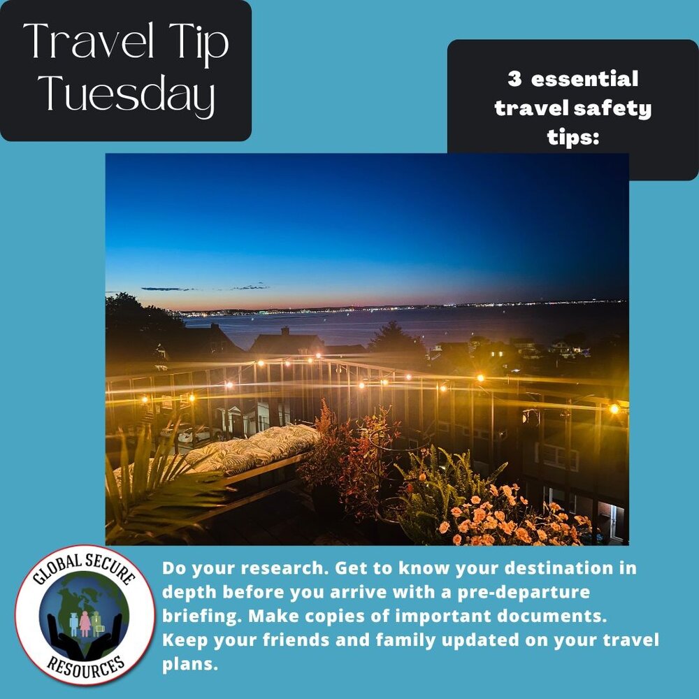 3 essential travel safety tips:
Do your research. Get to know your destination in depth before you arrive with a pre-departure briefing. Make copies of important documents.
Keep your friends and family updated on your travel plans. DM us a message if