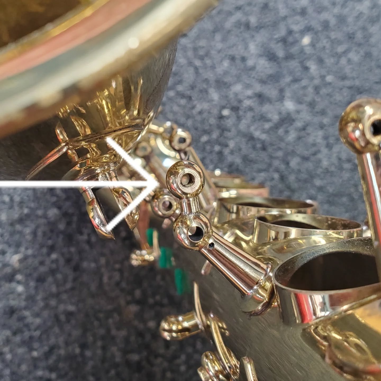 Working on a one-handed saxophone, and the most harrowing part of these projects is having to braze a second post ball onto this post. The heat required to braze the ball is easily enough to release the solder that holds the post onto the body of the