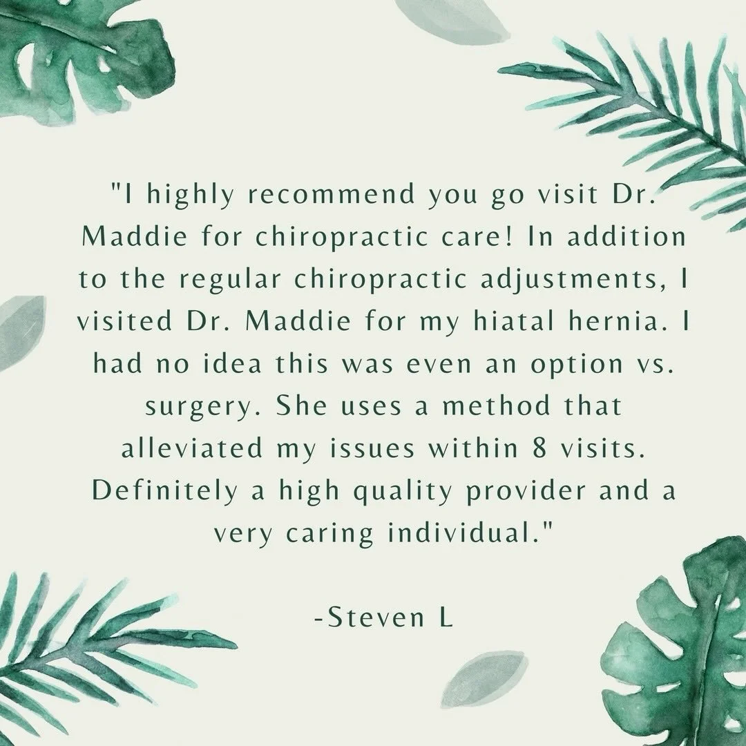 Chiropractic care is for so much more than back pain! Steven had a hiatal hernia that we were able to work with in order to help him feel more comfortable in his day to day life.
⠀⠀⠀⠀⠀⠀⠀⠀⠀
Chiropractic supports your body in healing itself from the in