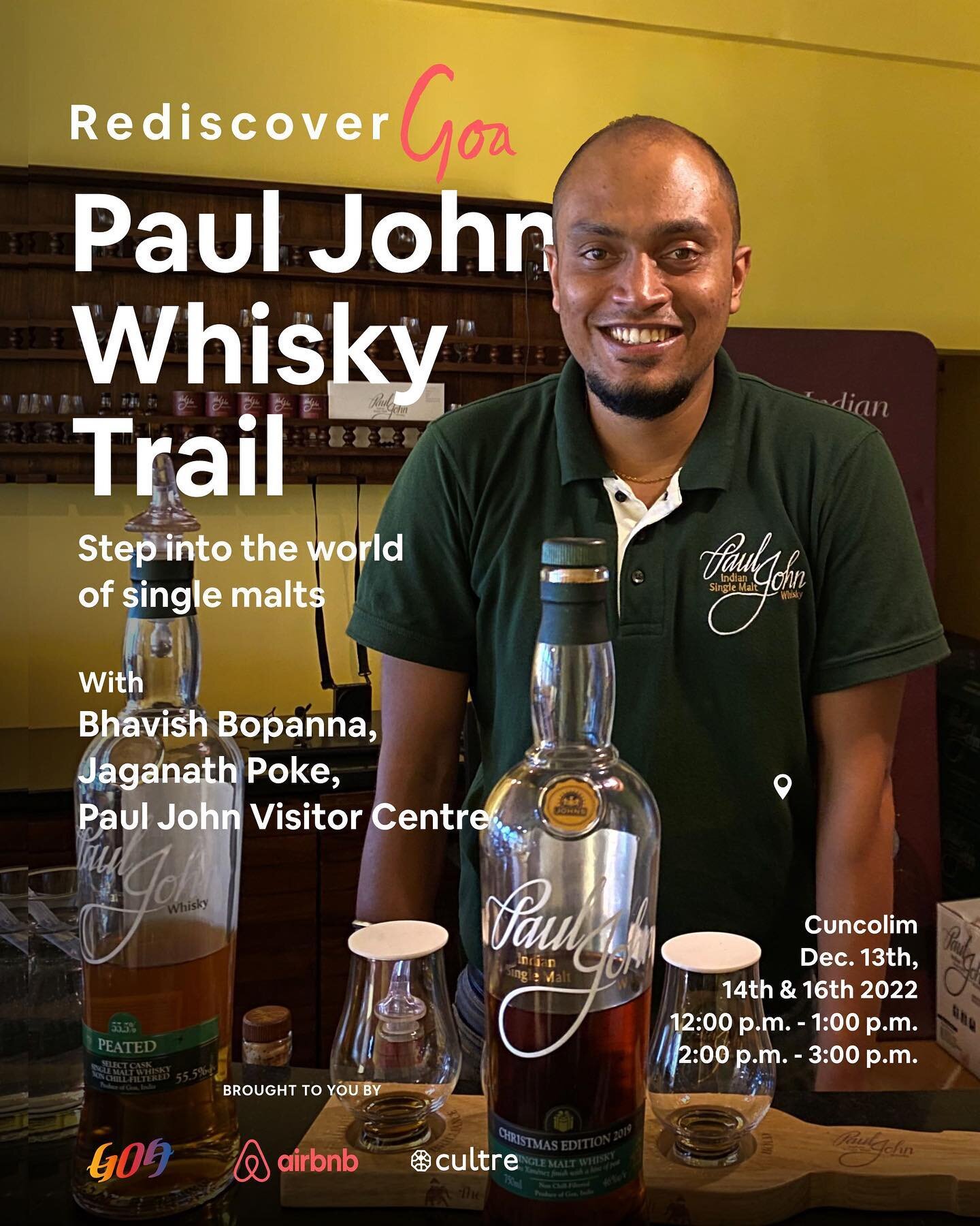 Join the hosts as they take you on a tour to the Paul John Visitor Centre and spill secrets of this Goa-based Indian single malt whisky has taken all whisky lovers by a storm. Limited spots available
Book now. Link in Bio

#RediscoverGoa 
@goatourism