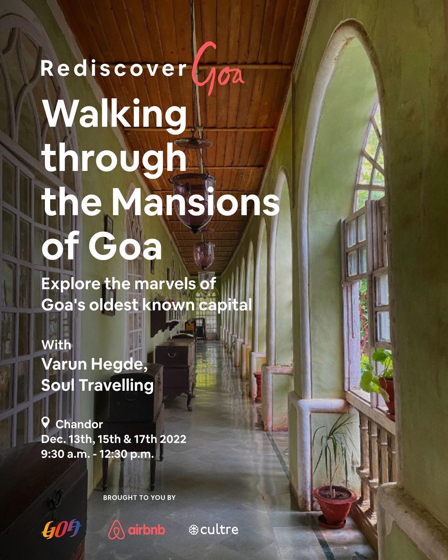 Revisit the glorious pasts and legends of a queen&rsquo;s curse as you steer through the lanes of Chandor - exploring years old Indo-Portugese mansions. Get a taste of Goan royalty by booking your spot today. Link in bio.

#ResdiscoverGoa 
@goatouris