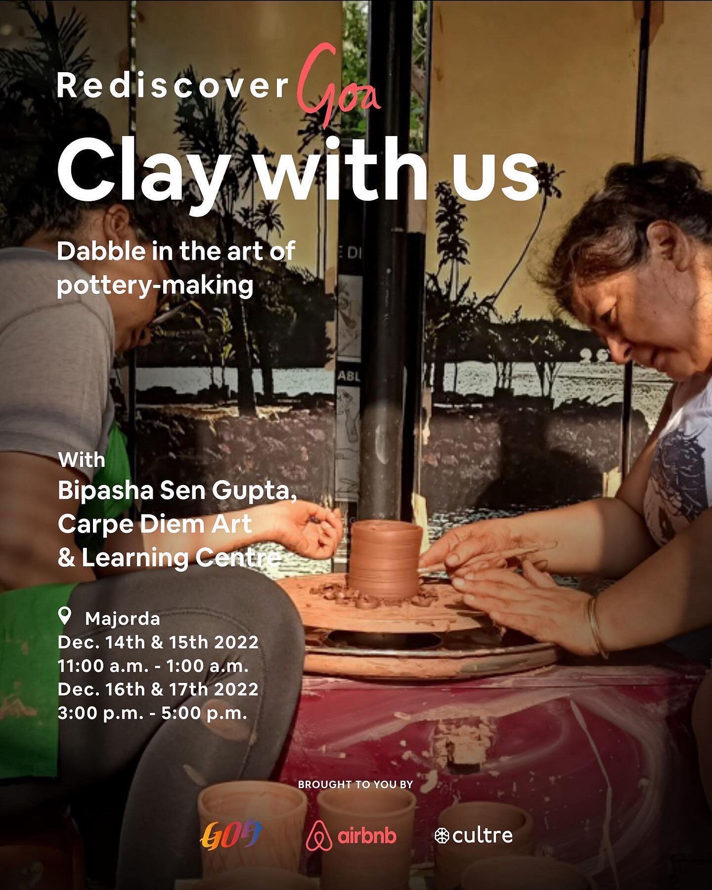 Pottery is one the oldest artistic traditions of Goa. You can experience the art of working with clay &amp; work on the wheel to create an artifact that's the work of your creativity! So come along, clay with us by booking your spot today. Link in bi